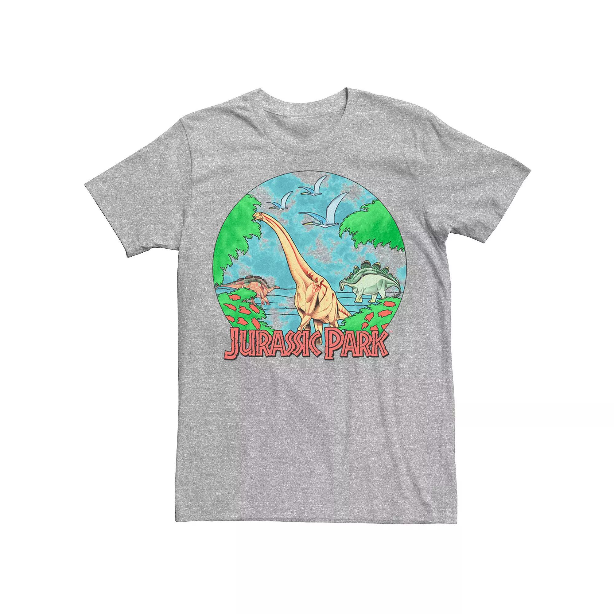 Mens Jurassic Park Retro Globe Watercolor Scene Tee Athletic Grey Product Image