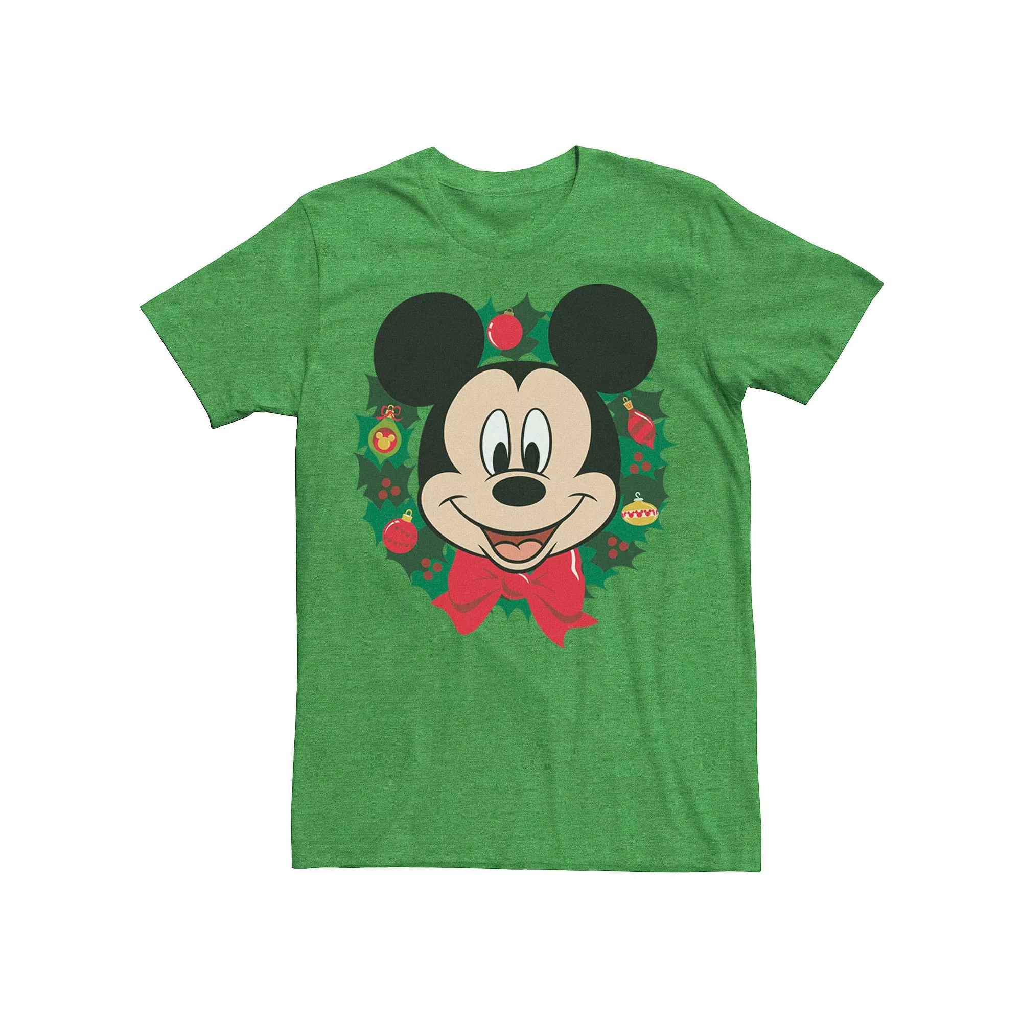 Disney's Mickey Mouse Christmas Wreath Portrait Men's Tee,  Product Image