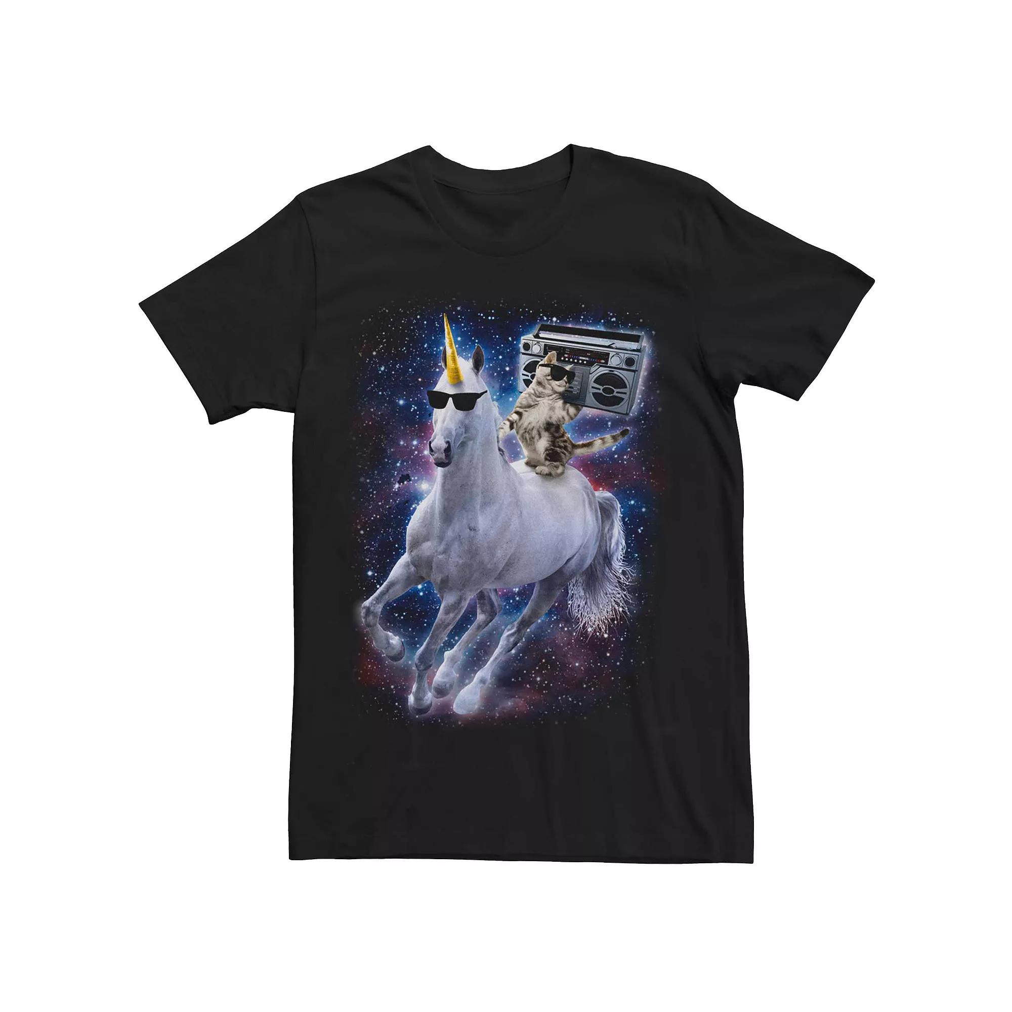 Men's Unicorn Cat Space Graphic Tee, Size: Large, Black Product Image