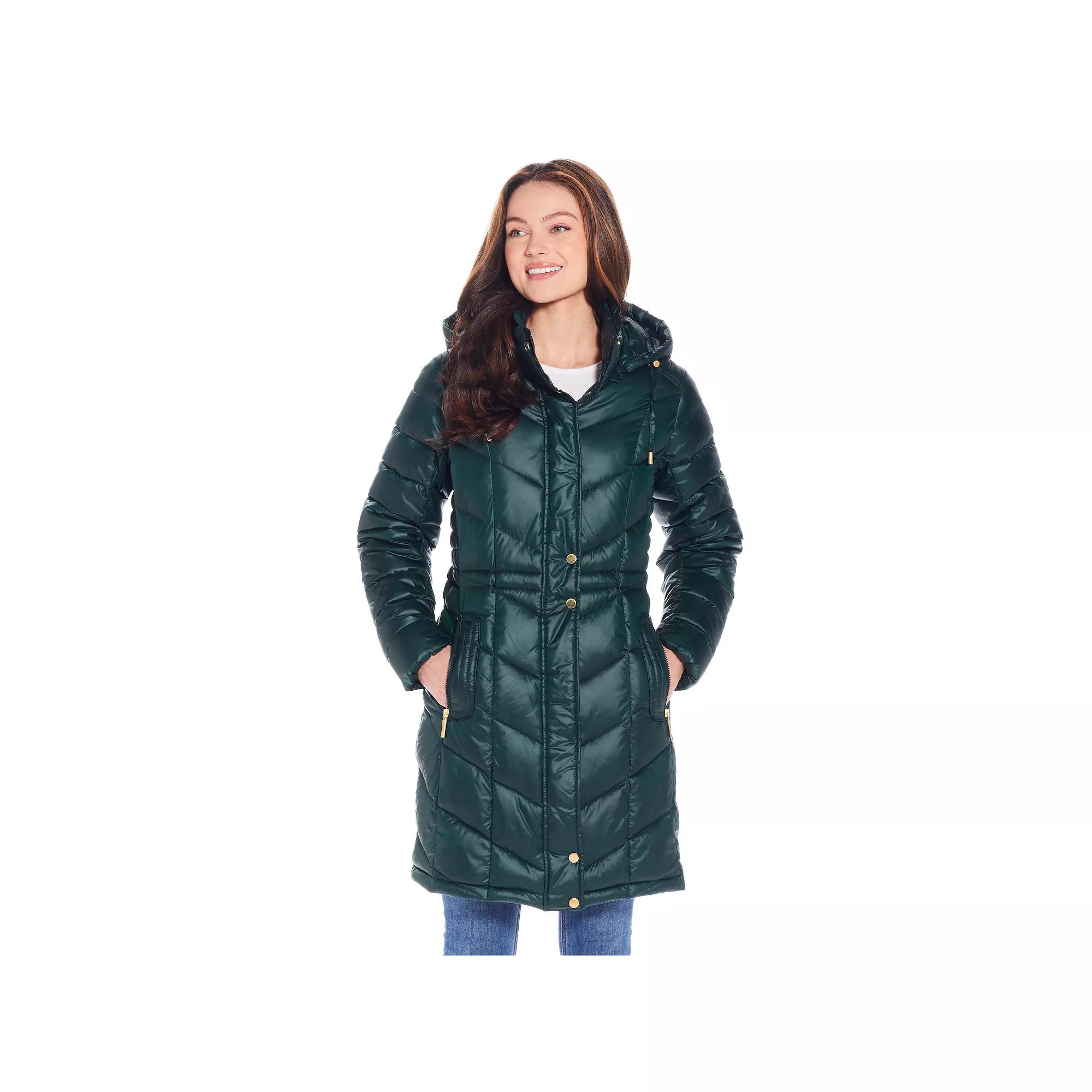 Women's Weathercast Hooded Heavyweight Puffer Coat, Size: Small, Hunter Green Product Image