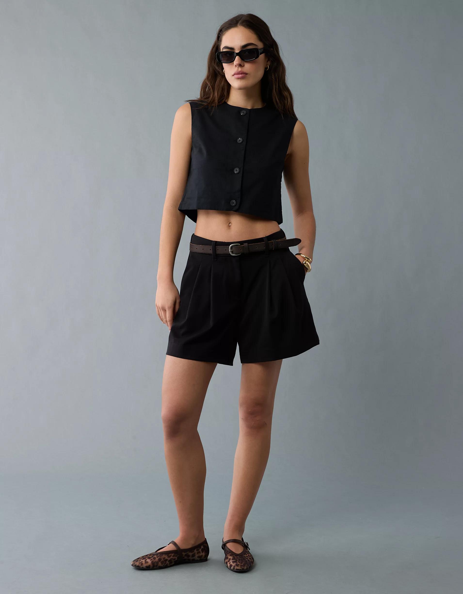 AE Boxy Button-Up Crop Top Product Image