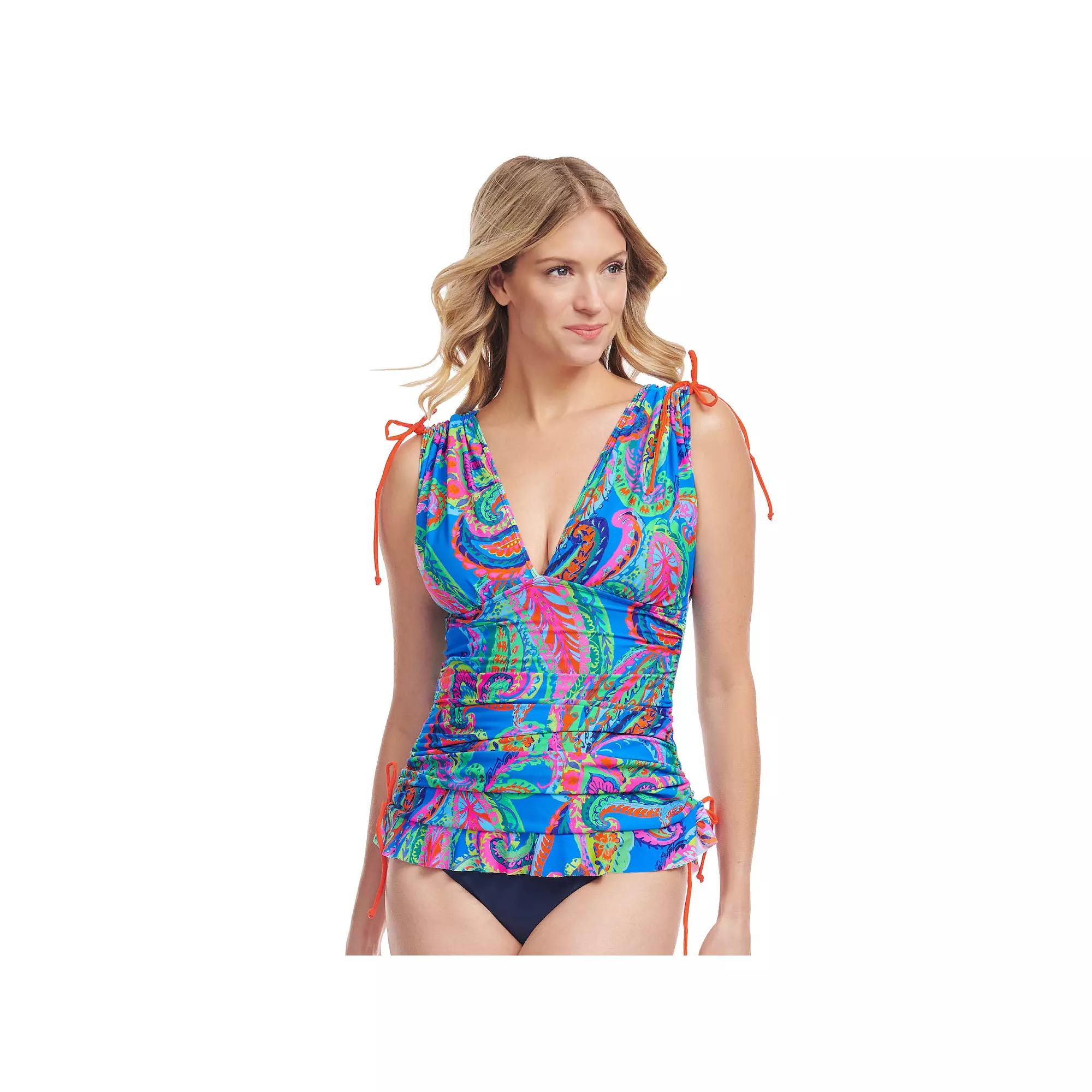 Women's Mazu Polka Dot Convertible Length Tankini Swim Top, Size: 14, Blue Paisley Product Image