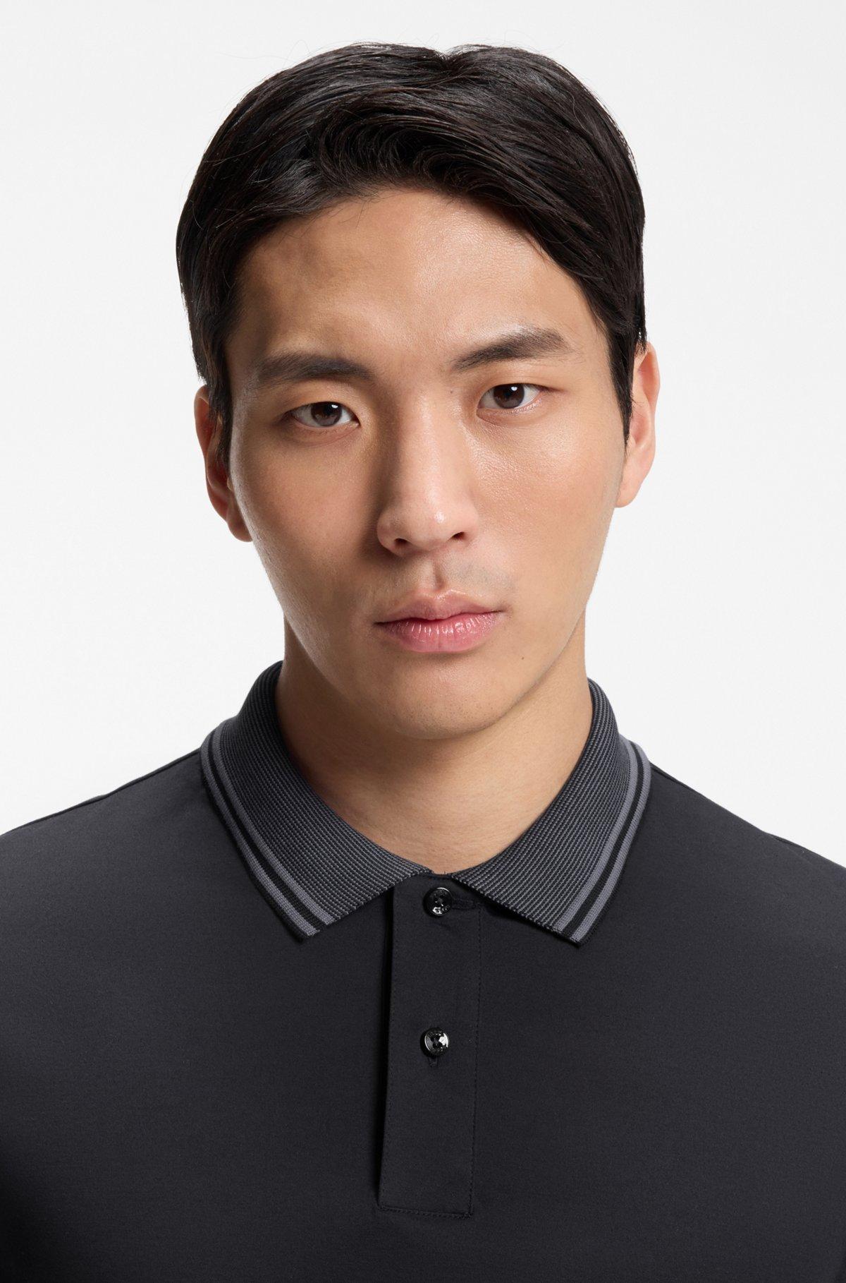 Stripe-trim slim-fit polo shirt in mercerised cotton Product Image