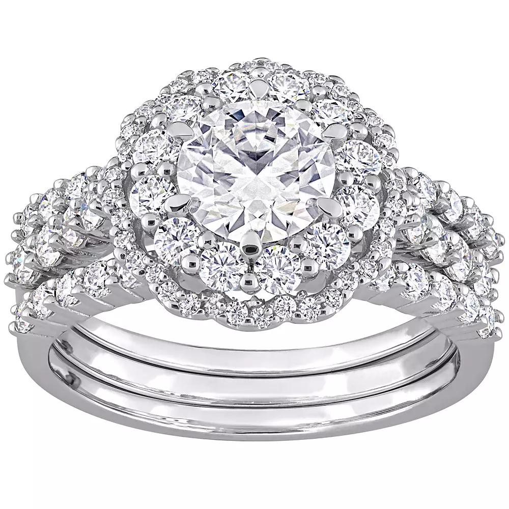 Stella Grace Sterling Silver 2 1/4 Carat T.W. Lab-Created Moissanite Halo Engagement Ring Set, Women's, Size: 8 Product Image