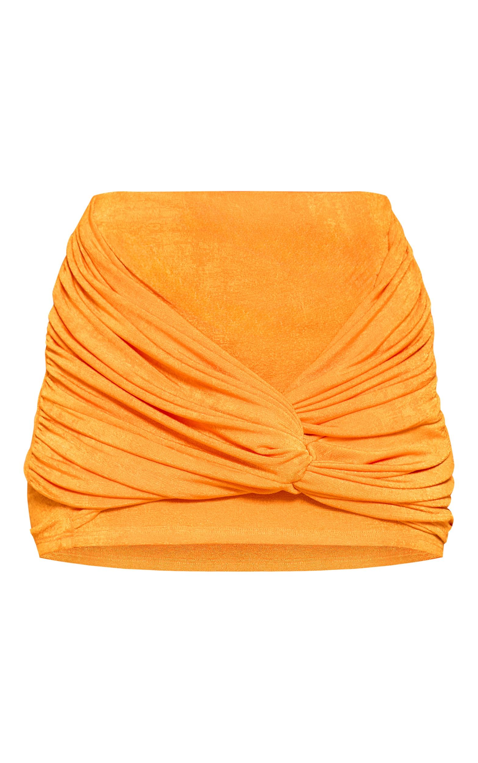  Orange Acetate Slinky Twist Front Micro Mini Skirt Product Image