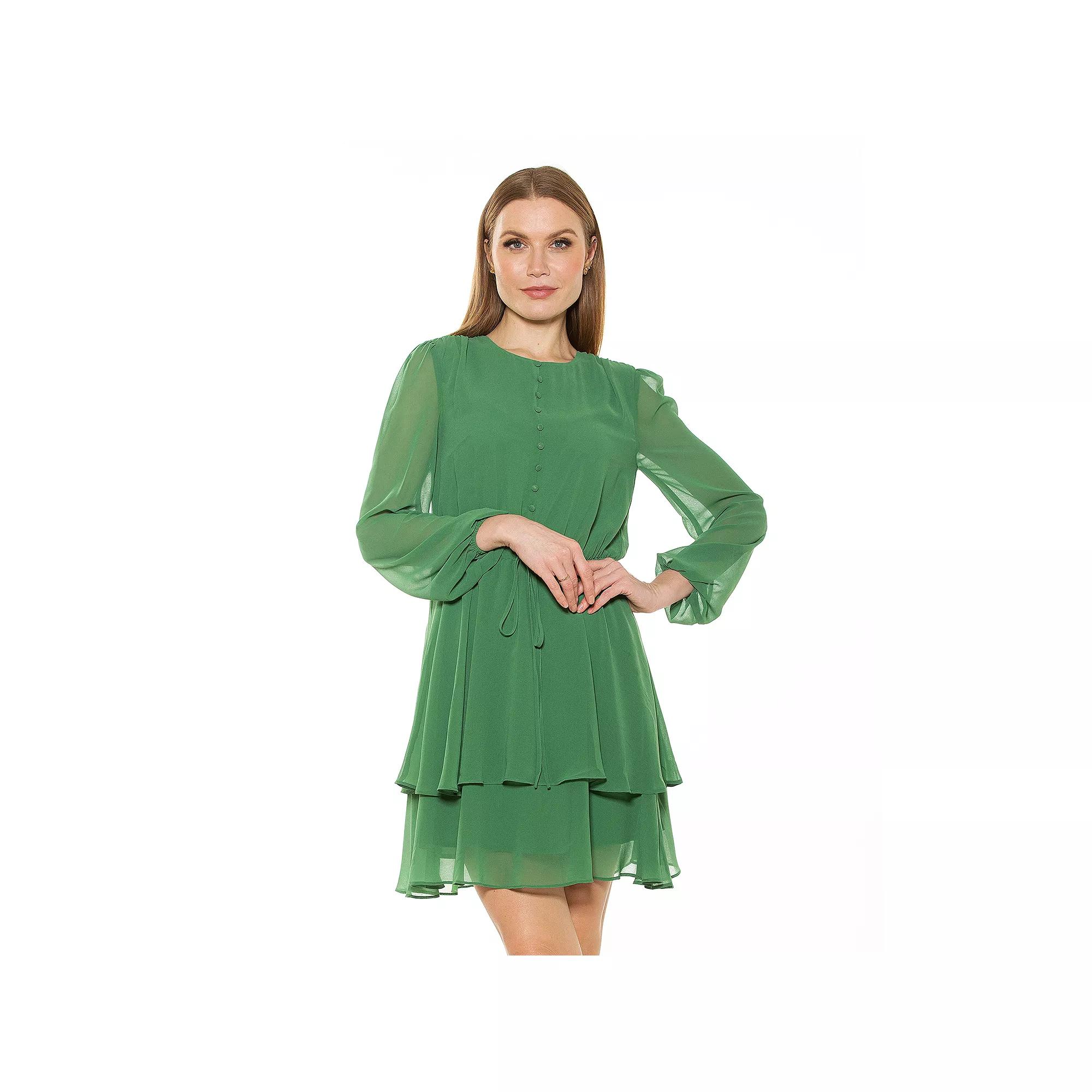Women's ALEXIA ADMOR Balia Dropped Waist Ruffle Dress, Size: 6, Fern Green Product Image