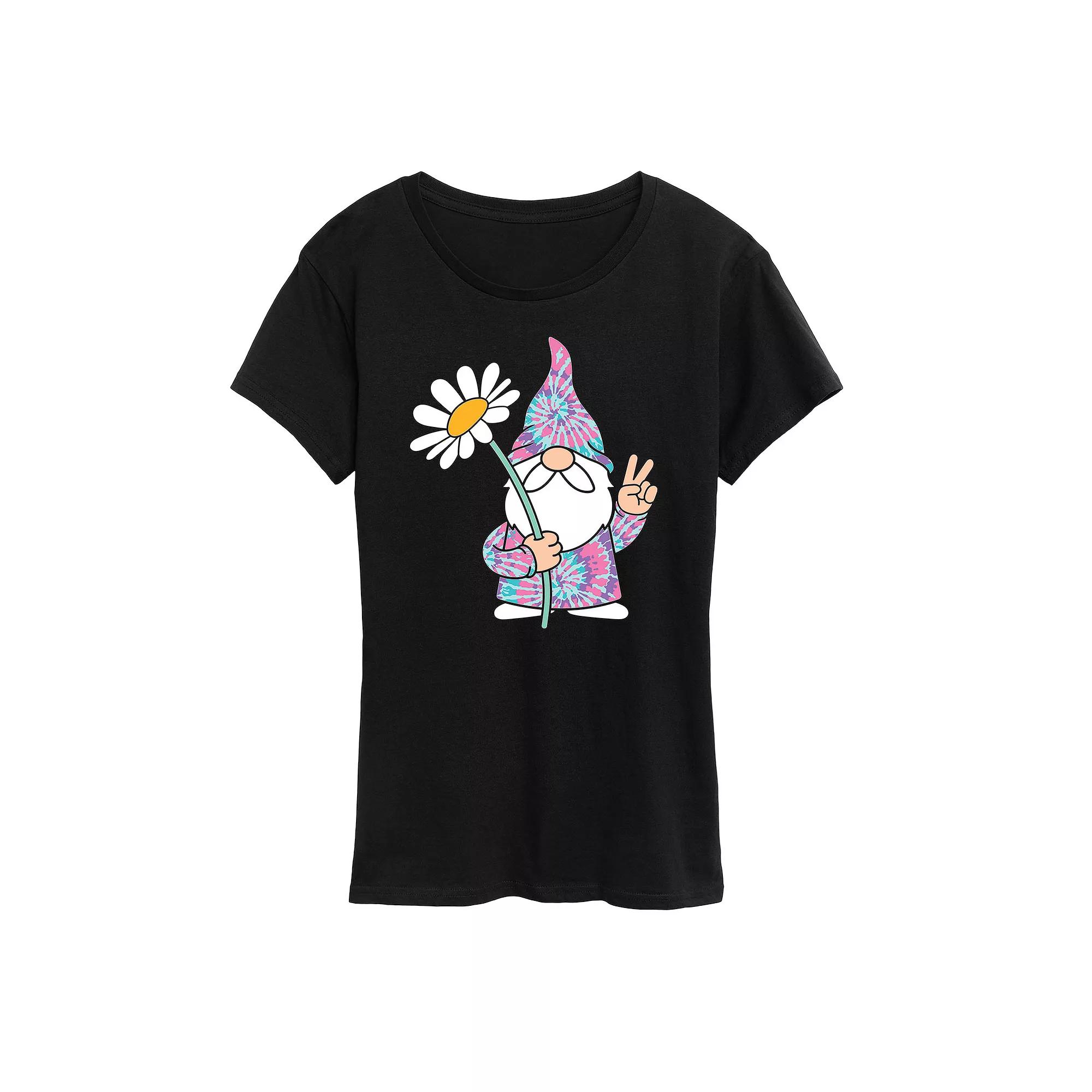 Women's Tie Dye Gnome With Daisy Graphic Tee,  Product Image