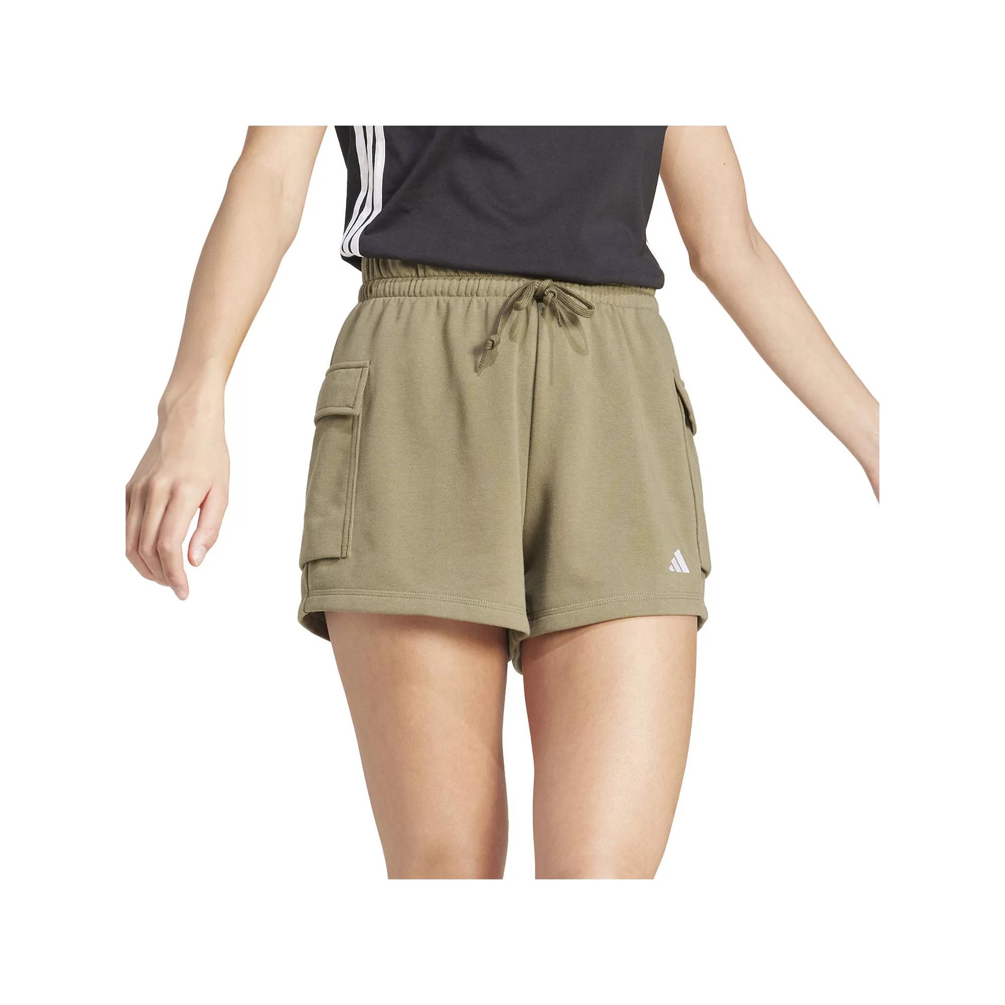 Women's adidas Essentials Small Logo Terry Sportswear Cargo Shorts, Size: Medium, Green Strata White Product Image
