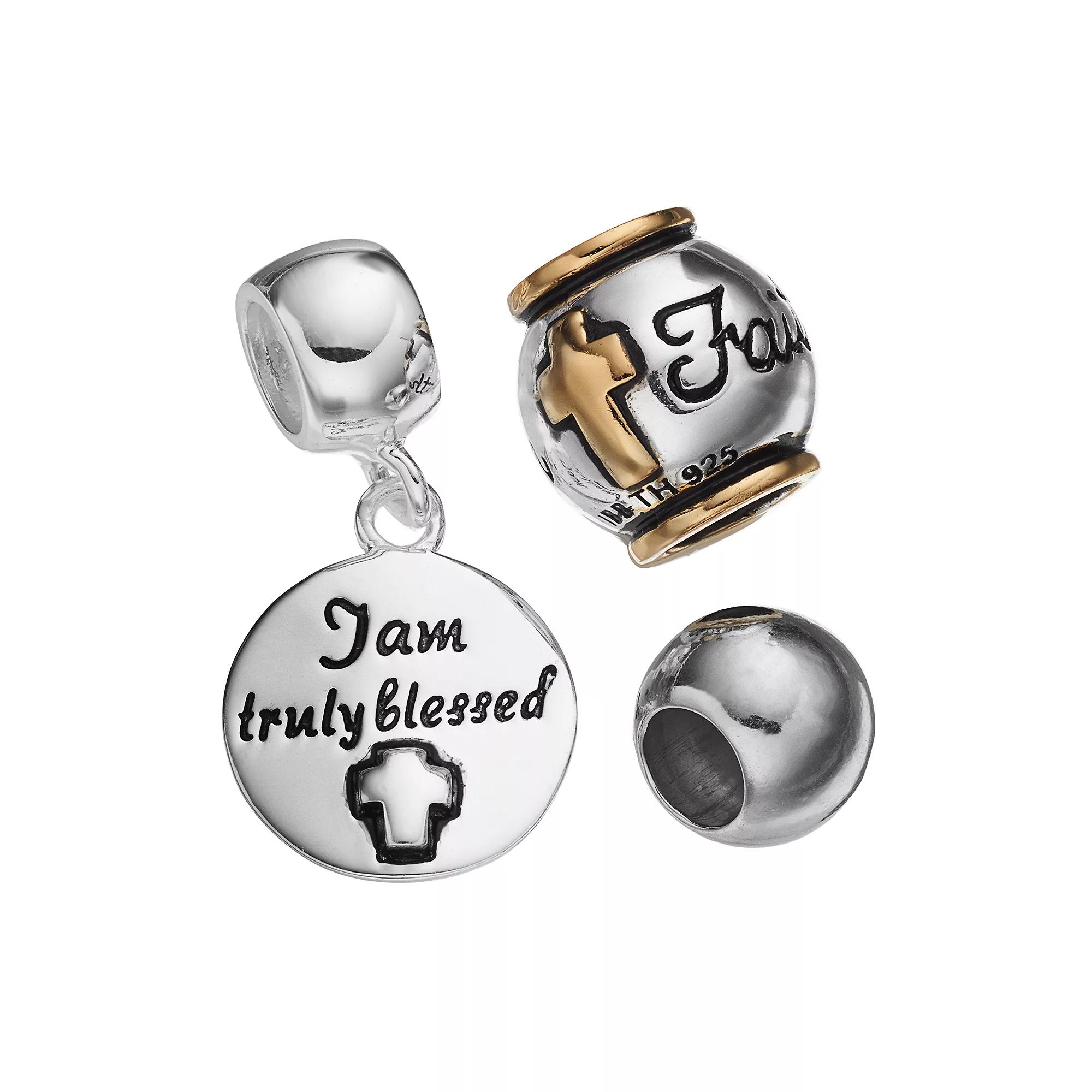 Individuality Beads Sterling Silver Two Tone "Faith" Bead & Disc Charm Set, Women's, Grey Product Image