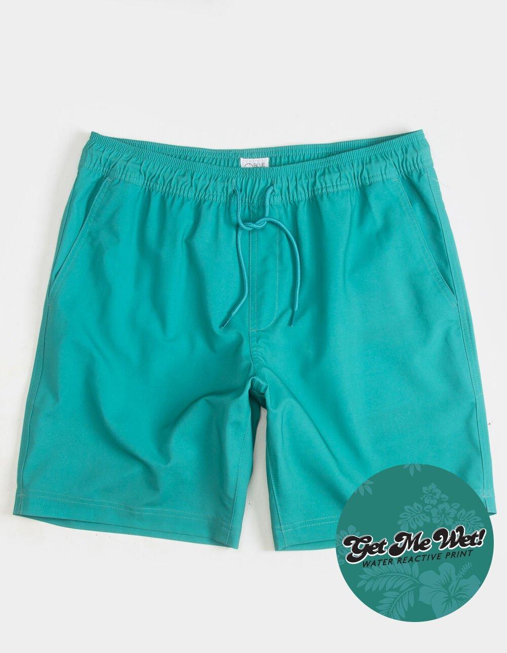 BLUE CROWN Beachy Hibiscus Color Changing Mens 7" Swim Shorts - TEAL GREEN Product Image