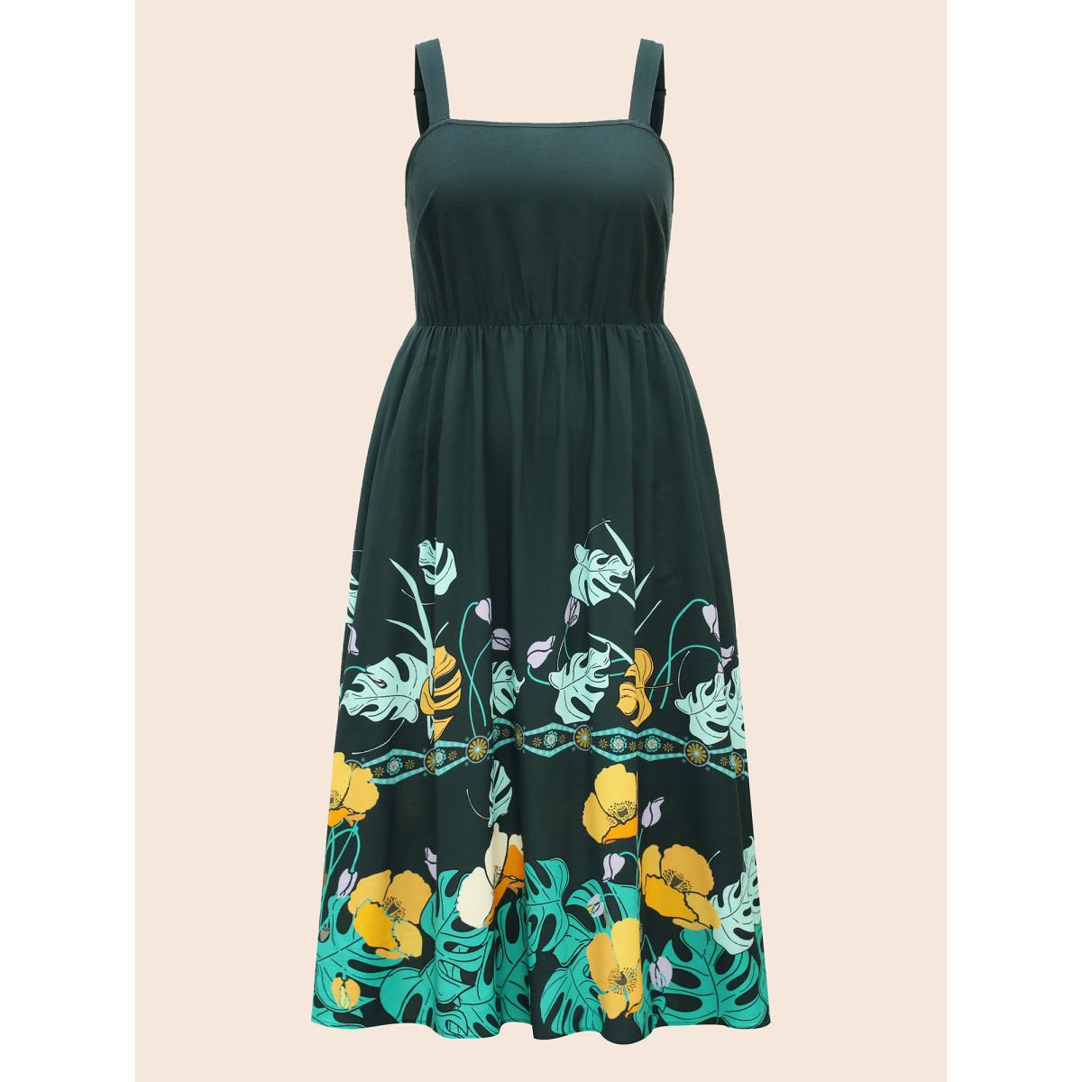 Plus Size Boho Print Elastic Waist Cami Dress Cyan Women Resort Gathered Non Sleeveless Curvy BloomChic 10/M Product Image