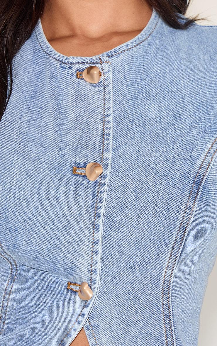  Petite Light Blue Wash Trim Detail Denim Vest Top Product Image