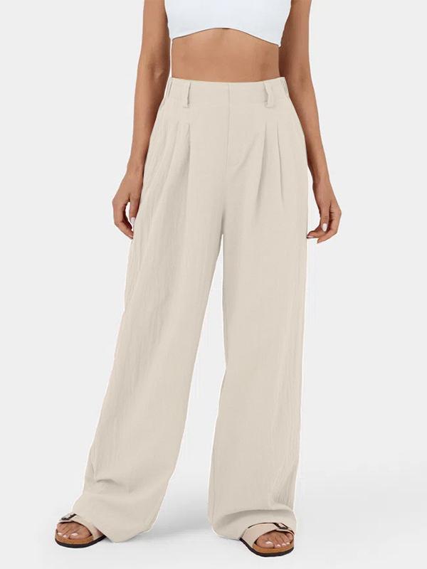 Loose Wide Leg Pleated Solid Color Split-Joint Pants Trousers Product Image