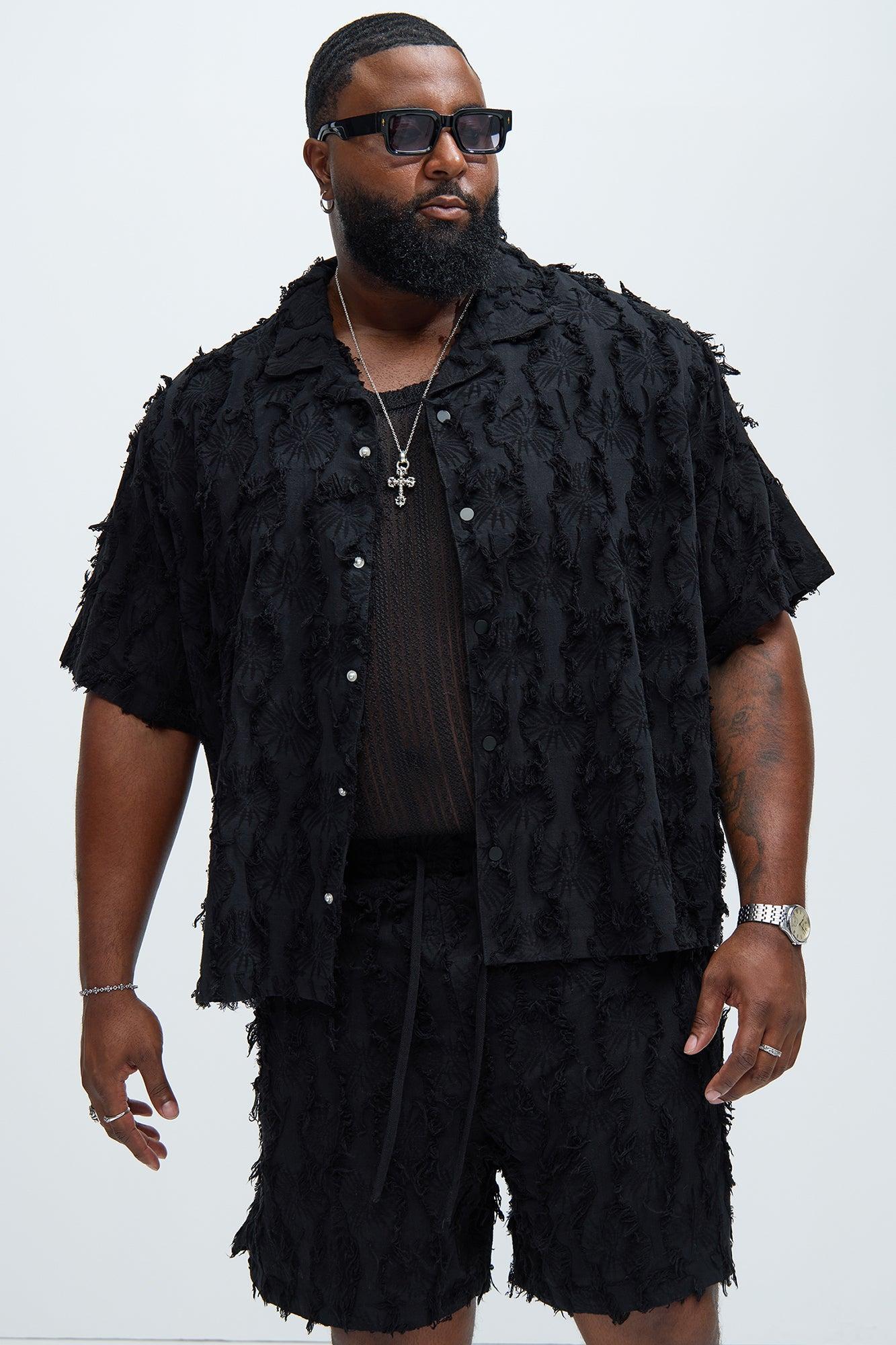 Frayed Jacquard Linen Shirt - Black Product Image