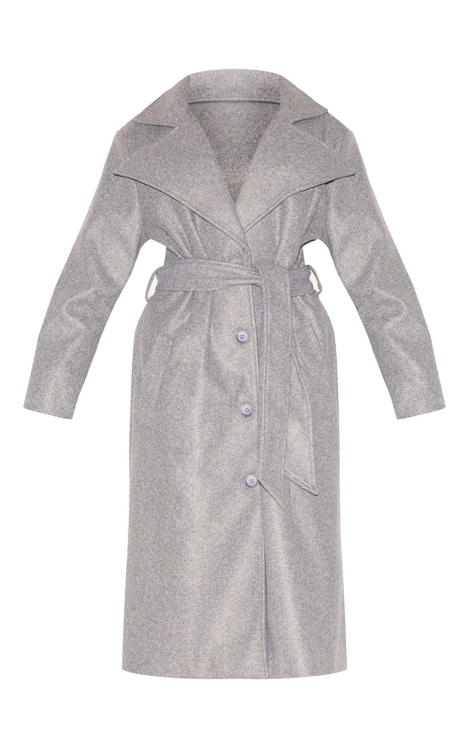 Grey Oversized Wool Look Trench Coat Product Image