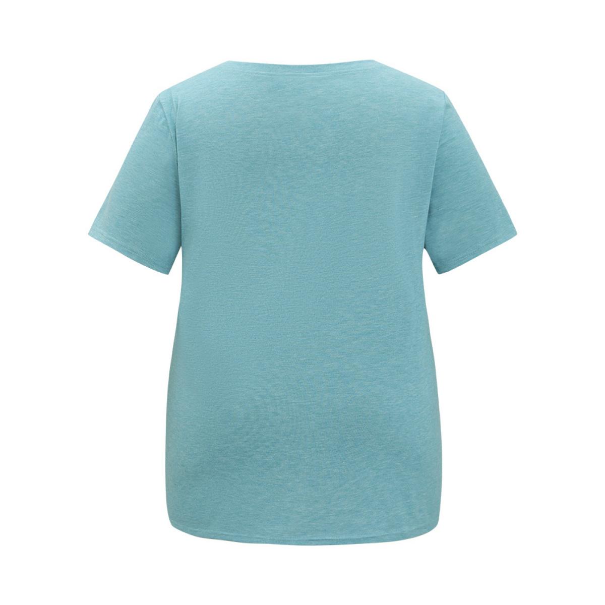 Plus Size Rainbow & Letter Print Short Sleeve T-shirt Cerulean Women Casual Tropical Dailywear T-shirts BloomChic 18-20/2X Product Image