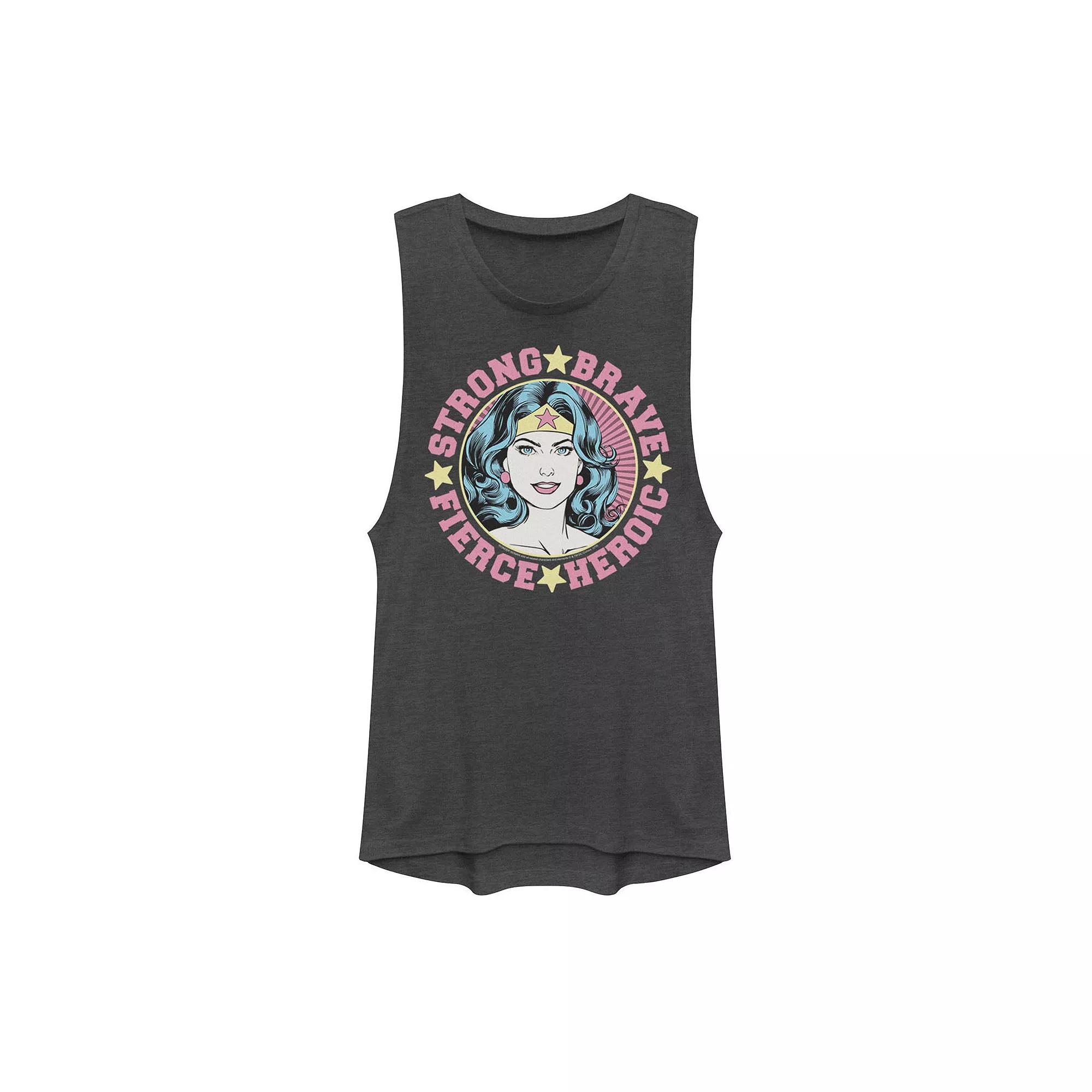 Juniors' DC Comics Wonder Woman Strong Brave Fierce Heroic Vintage Muscle Tank Top, Girl's, Size: XL, Grey Product Image