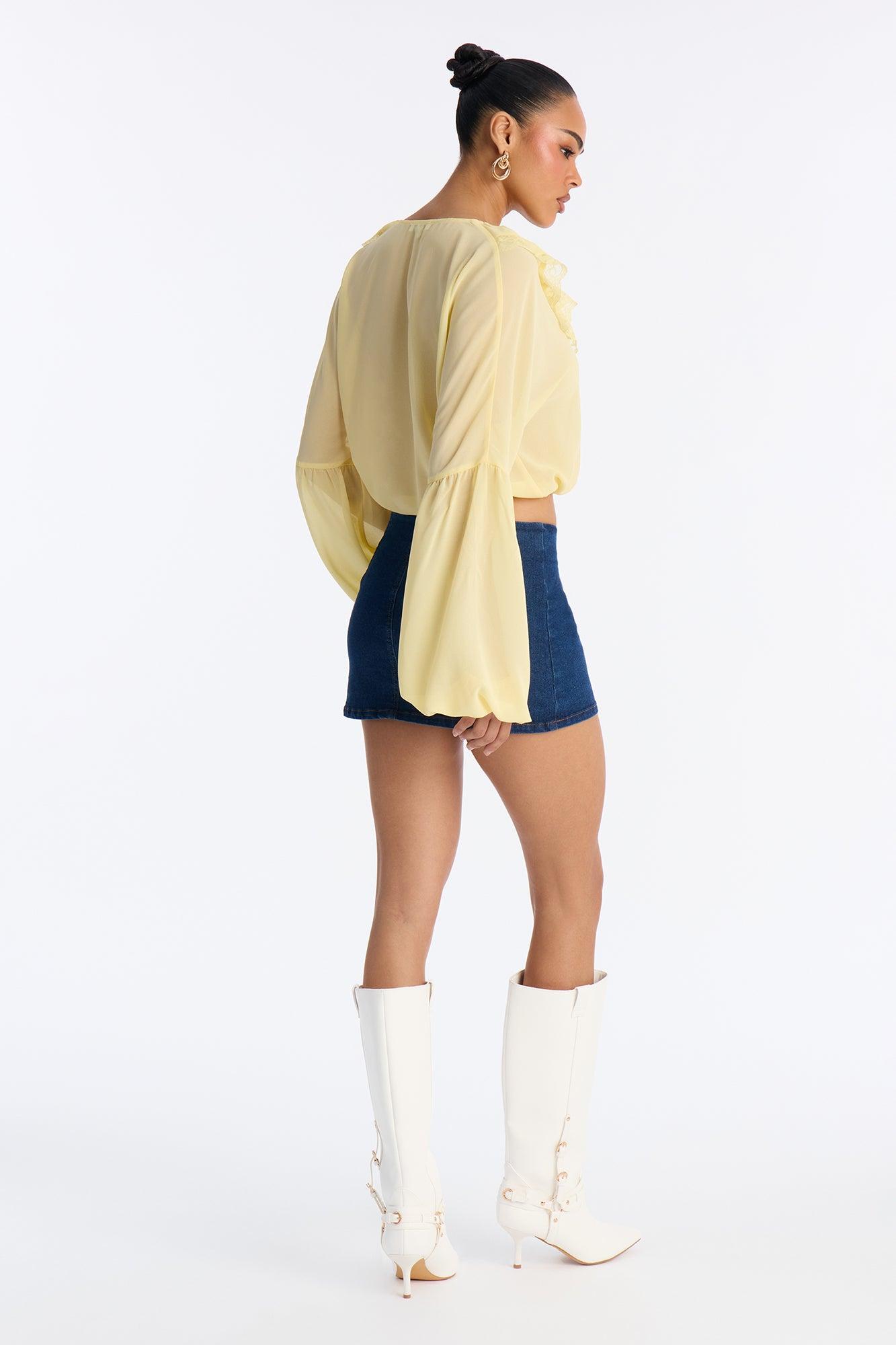 Going Places Ruffle Chiffon Top - Butter Yellow Female Product Image