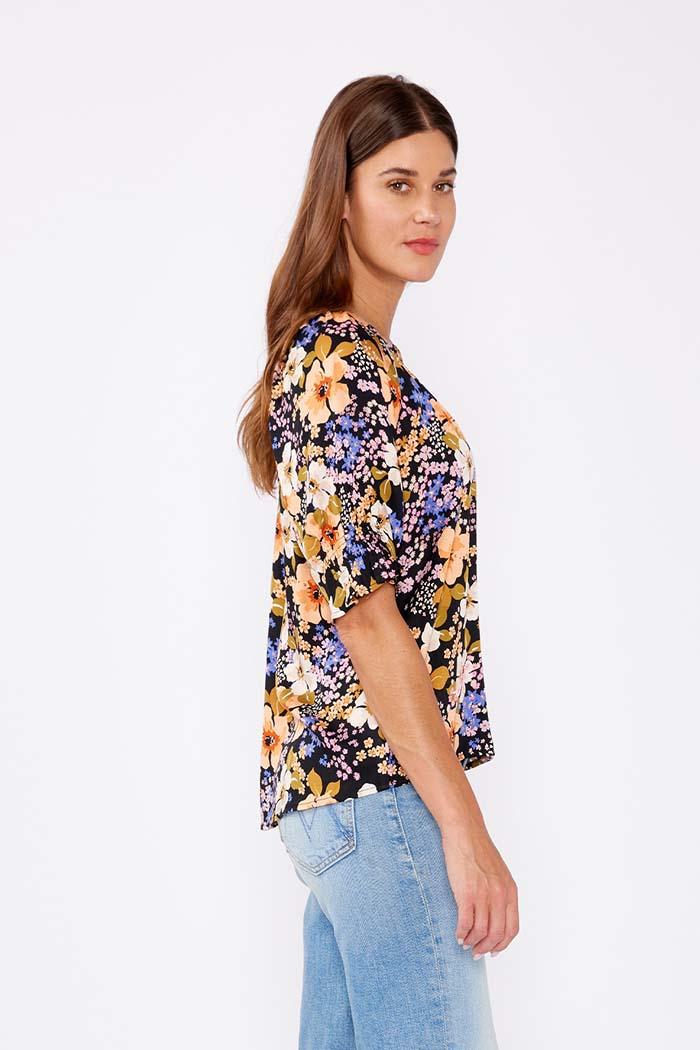 Split V-Neck Smocked Sleeve Top Product Image