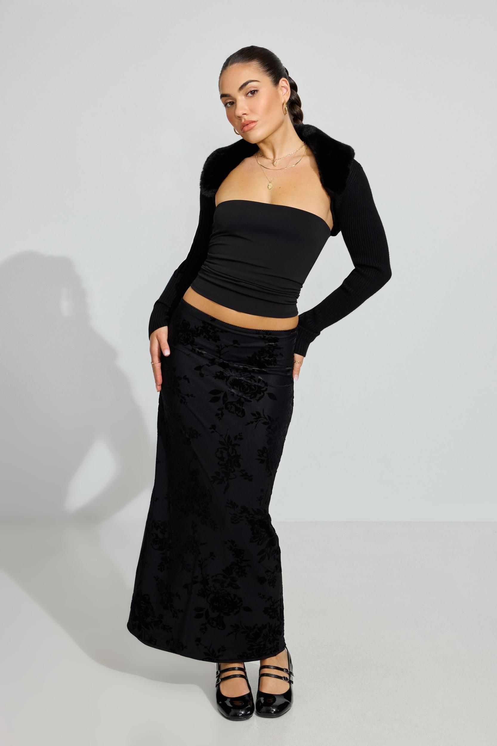 Burnout Velvet Maxi Skirt Product Image