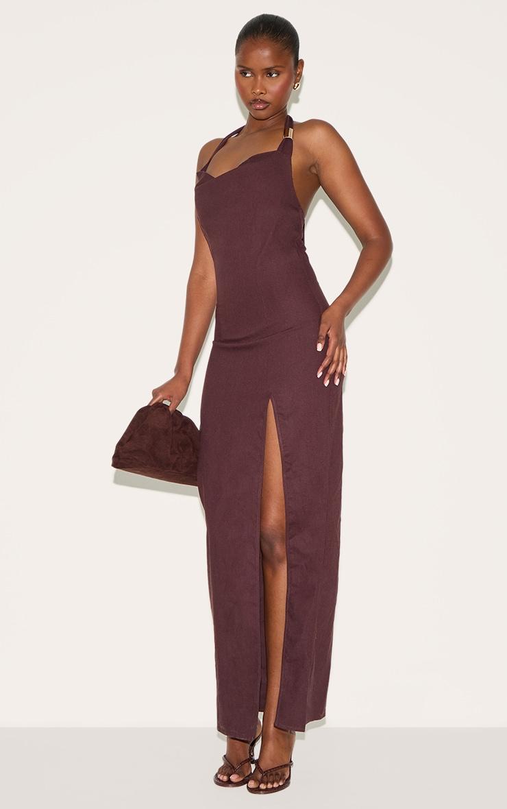 Chocolate Woven Halterneck Maxi Dress Product Image