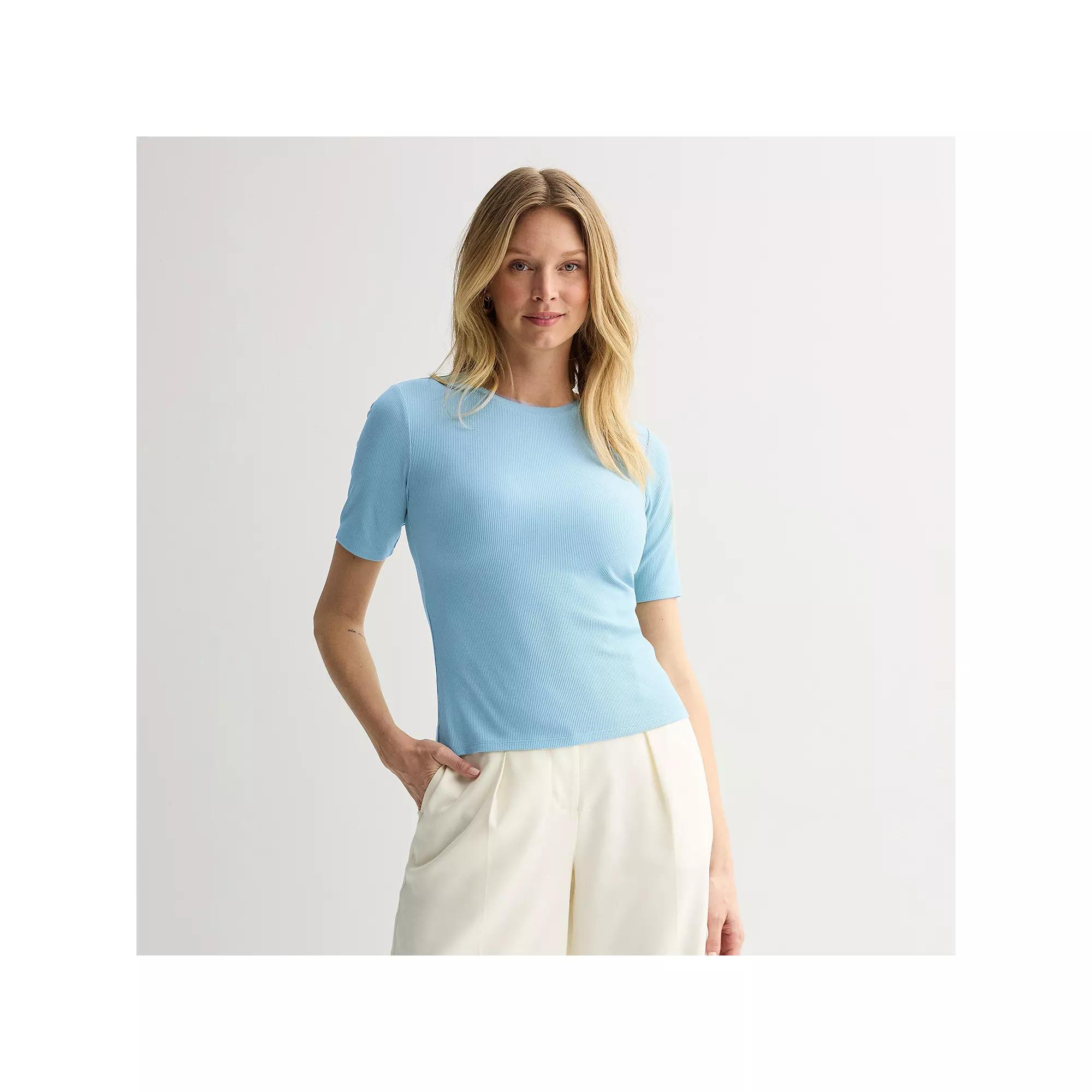 Petite Nine West Fitted Elbow Sleeve Tee, Women's,  Product Image