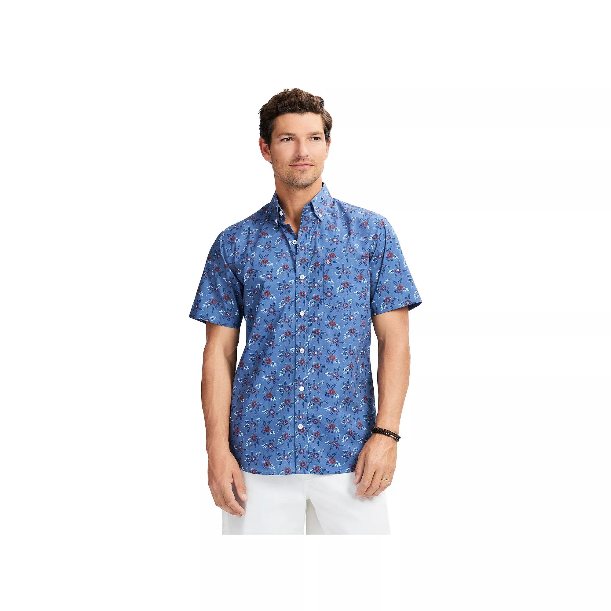 Men's IZOD Breeze Short Sleeve Button-Down Shirt, Size: XL, Blue Leaf Flowers Product Image