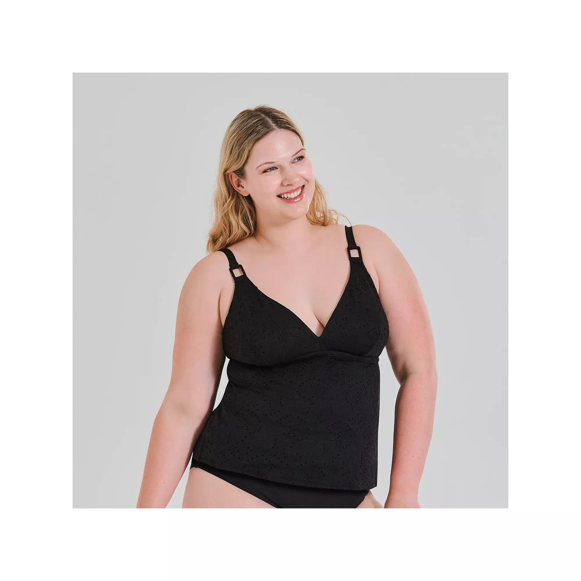 Plus Size Freshwater Square Buckle Tankini Top, Women's, Size: 1XL, Solaria Paisley Black Product Image