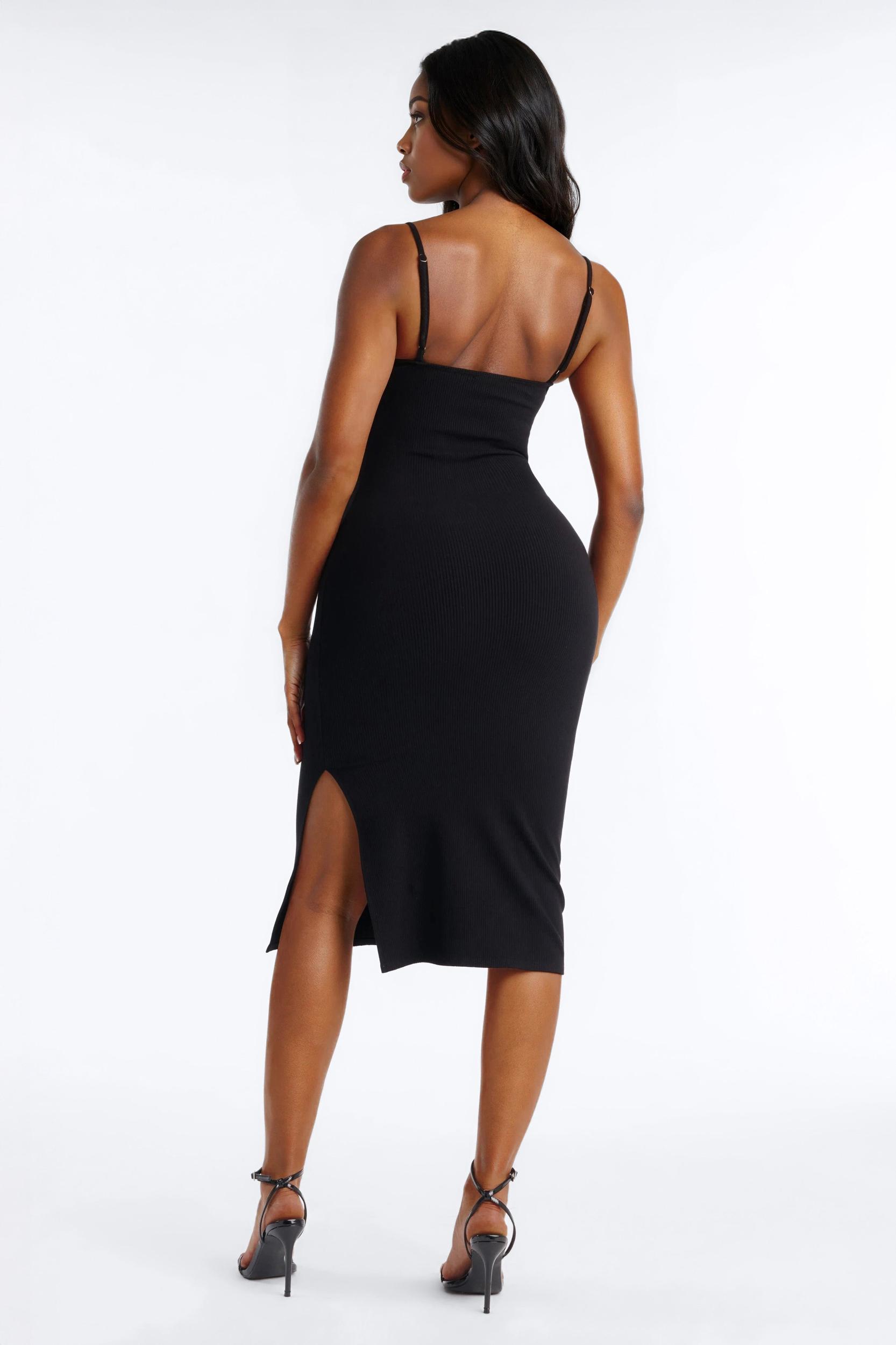 Paloma Ruffle Ribbed Midi Dress - Black Female Product Image