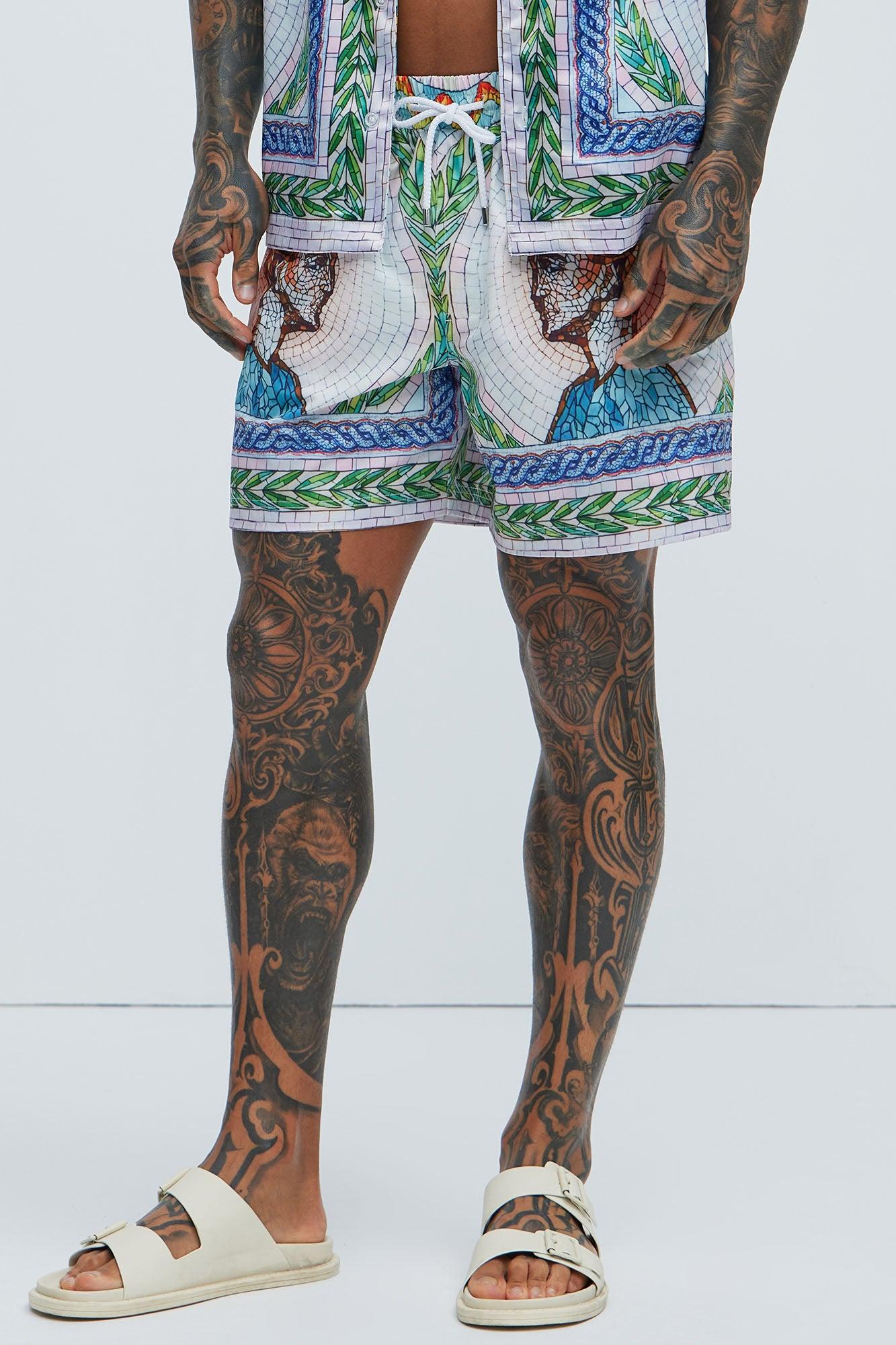 Atherton Mosaic Swim Mid Trunk - Blue/combo Product Image