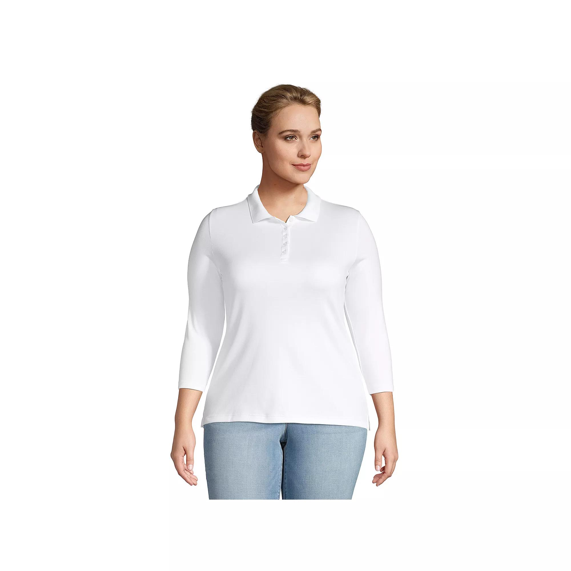 Plus Size Lands' End Long Sleeve Supima Cotton Polo Shirt, Women's, Size: 1XL, White Product Image