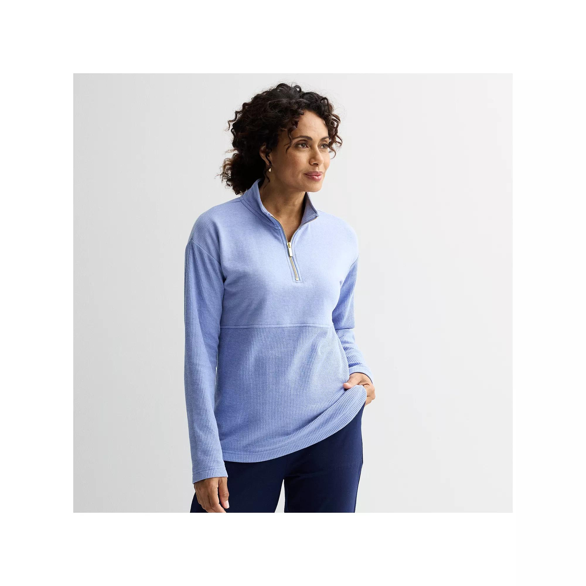Women's Croft & Barrow® Quarter-Zip Waffle Knit Pullover, Size: XXL, Peri Anemone Product Image