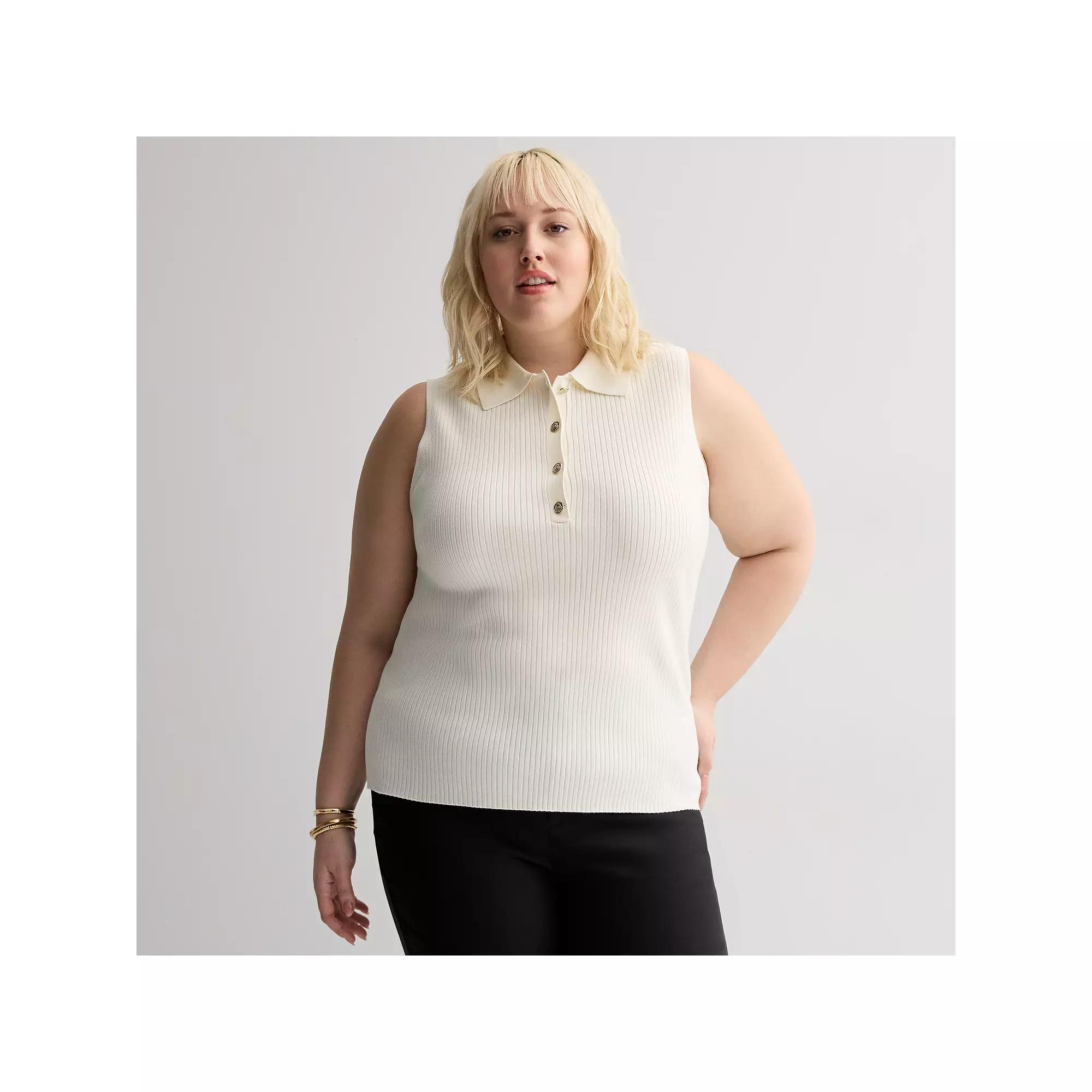 Plus Size Nine West Johnny Collar Sweater Tank Top, Women's, Size: 4XL, Daisy Dew Product Image