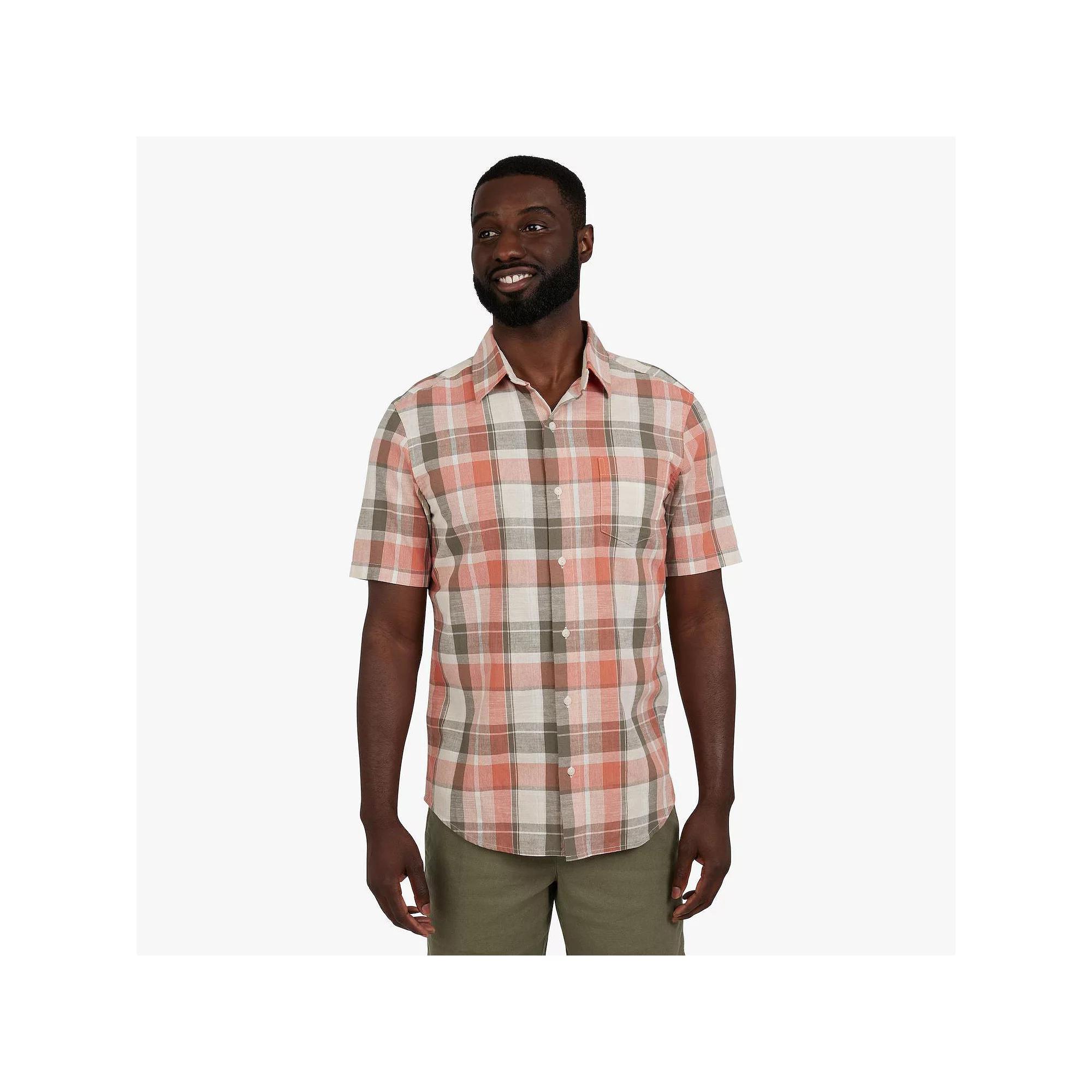 Men's Chaps Short Sleeve Linen Blend Striped Button Down Shirt, Size: XL, Biscuit Product Image