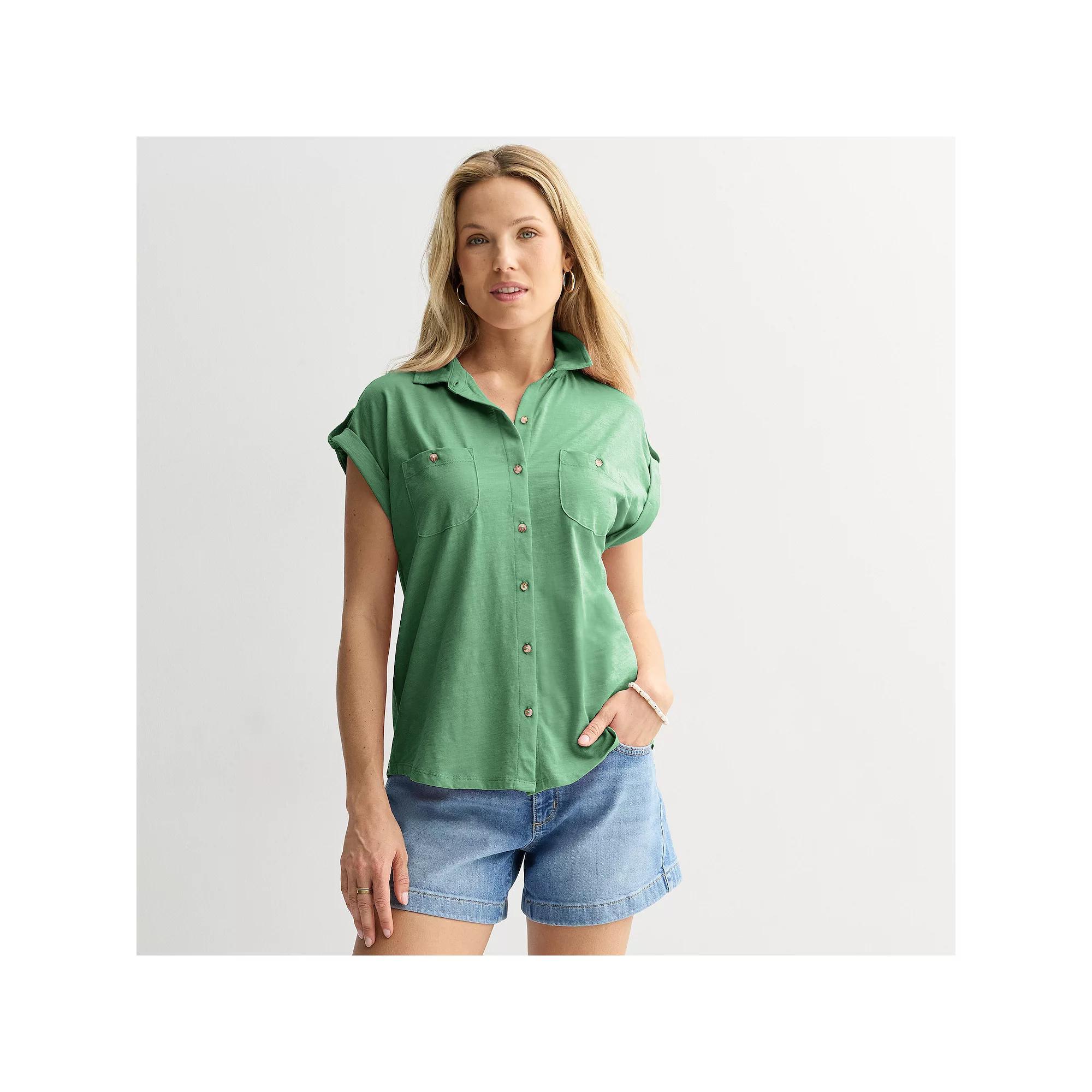 Women's Sonoma Goods For Life® Button Through Short Sleeve Knit Shirt,  Product Image