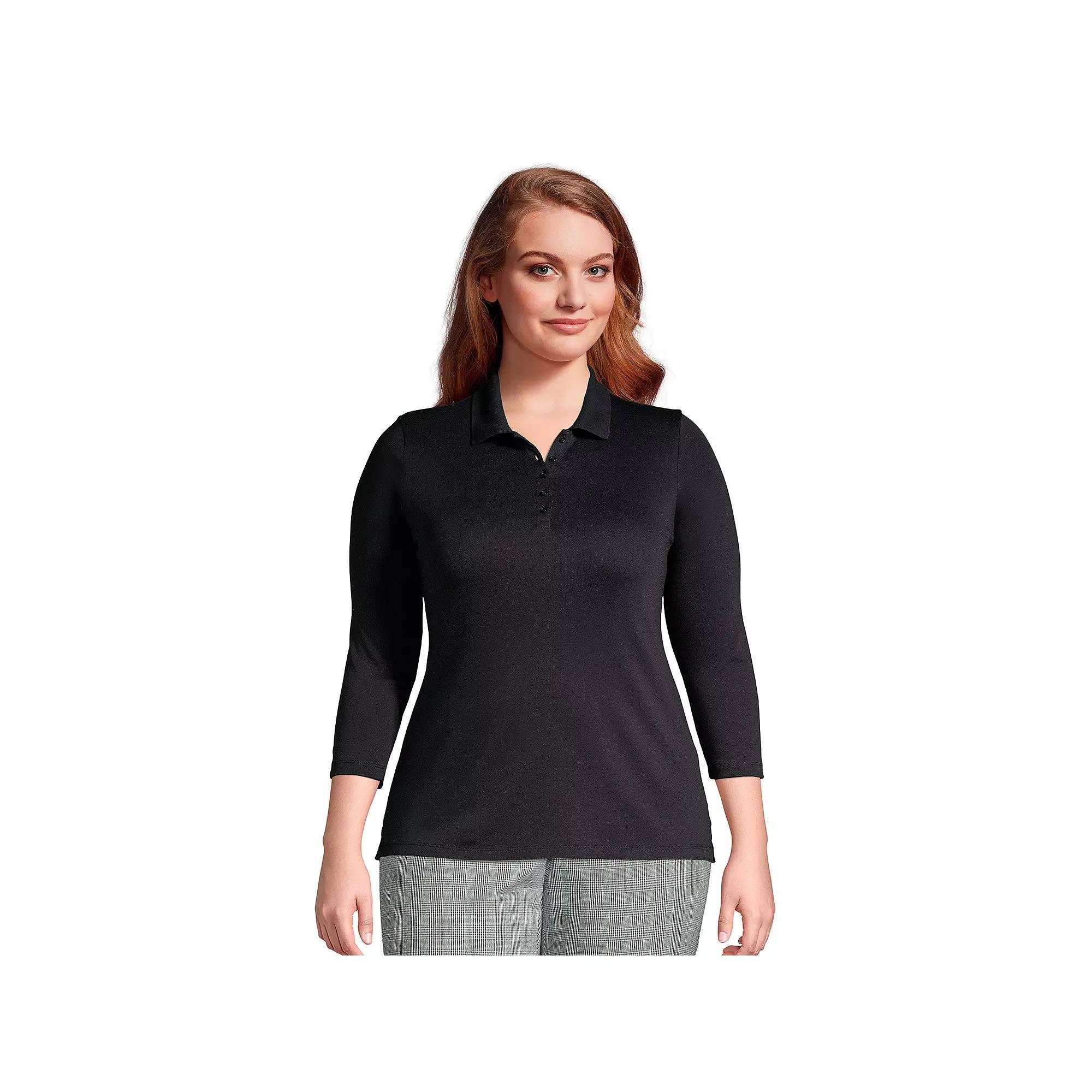 Plus Size Lands' End Long Sleeve Supima Cotton Polo Shirt, Women's, Size: 1XL, White Product Image