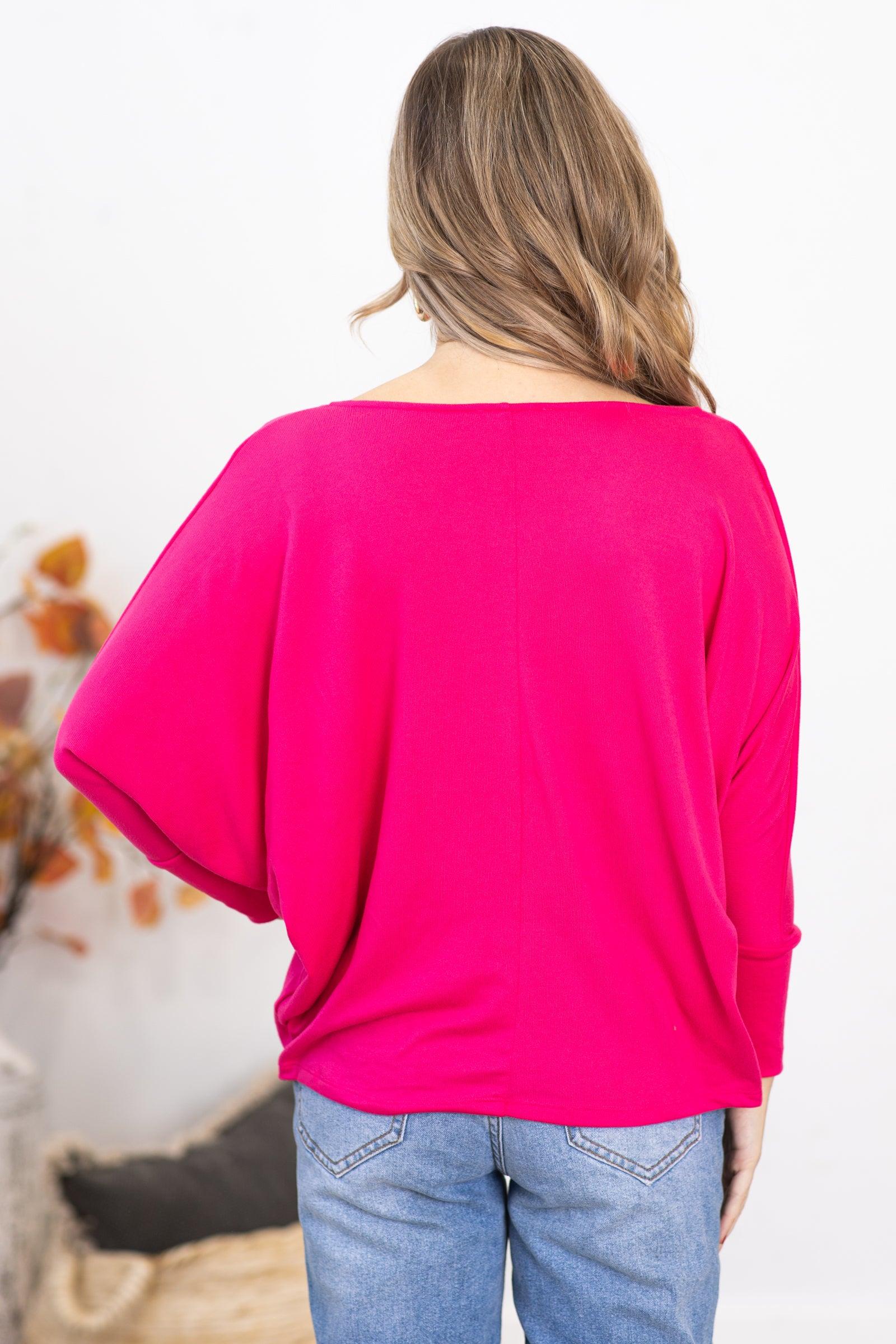 Hot Pink Cowl Neck Dolman Sleeve Top Product Image