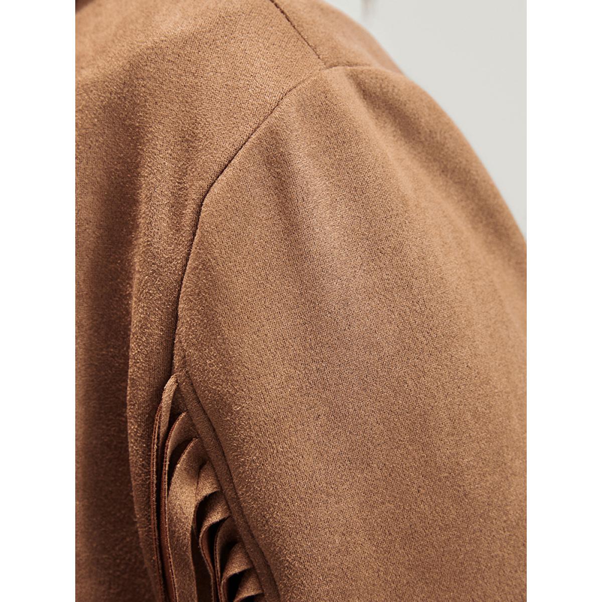 Plus Size Solid Fringe Trim Open Front Coat Women Bronze Party Tassels Ladies Going out Winter Coats BloomChic 14-16/1X Product Image