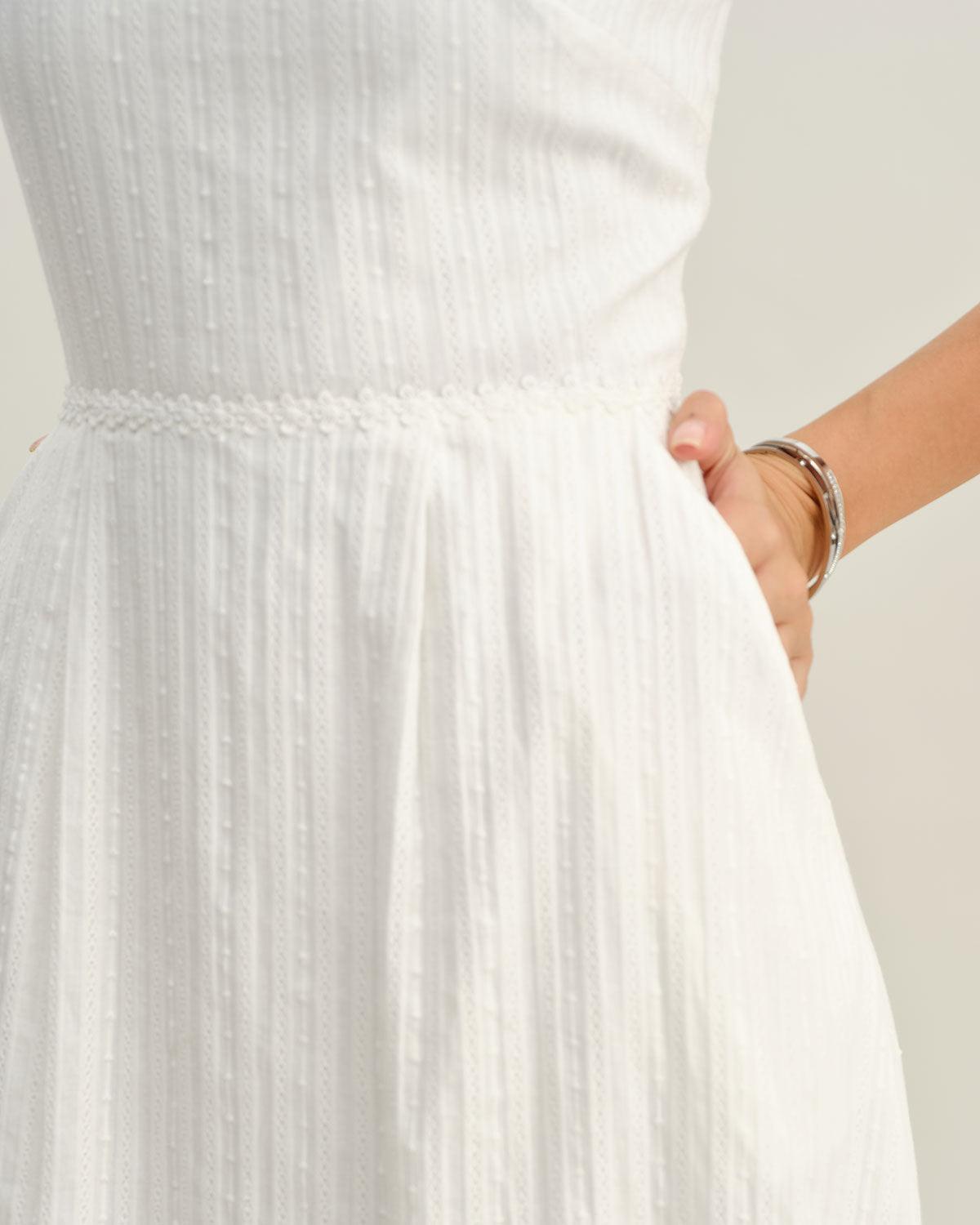 White Pocket A-Line Slip Midi Dress Product Image