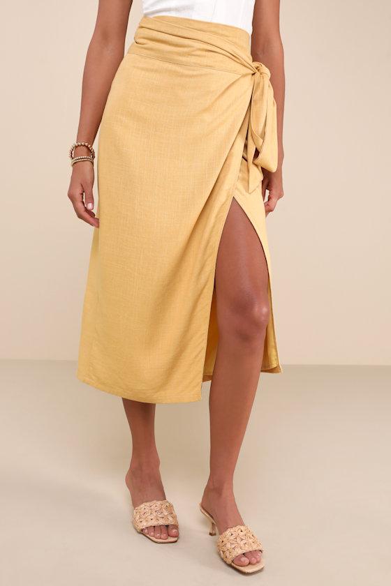 Breezy Personality Yellow Linen Midi Wrap Skirt Product Image