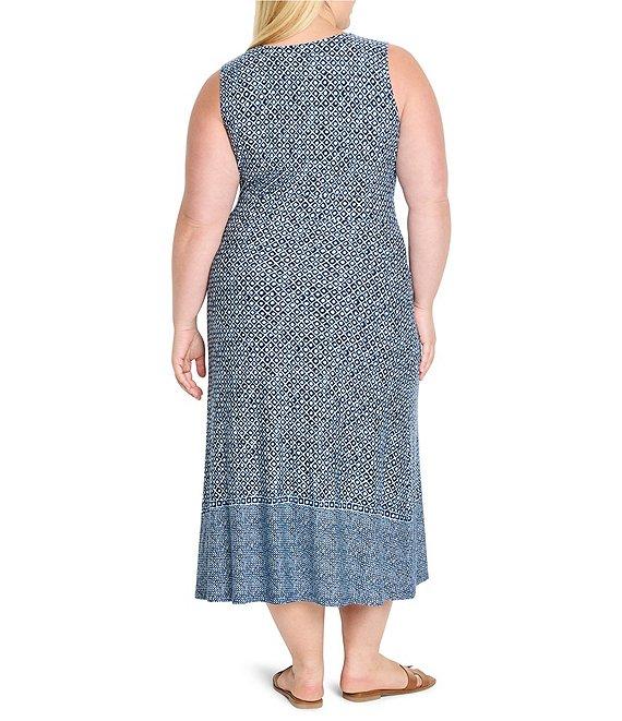NIC + ZOE Plus Size Ella Costal Geo Print V-Neck Sleeveless Fit-And-Flare Maxi Dress Product Image