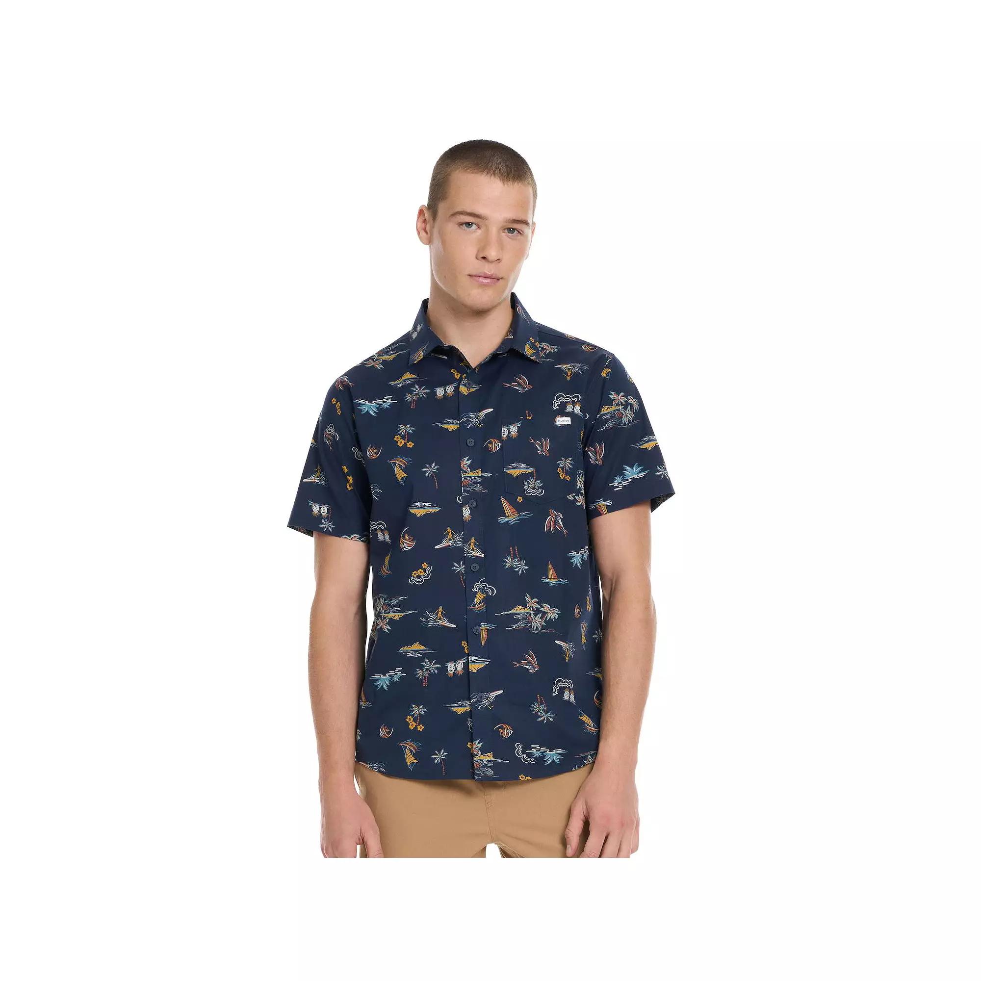 Men's Hurley Tropical Print Short Sleeve Button-Up Shirt, Size: Medium, Obsidian Product Image