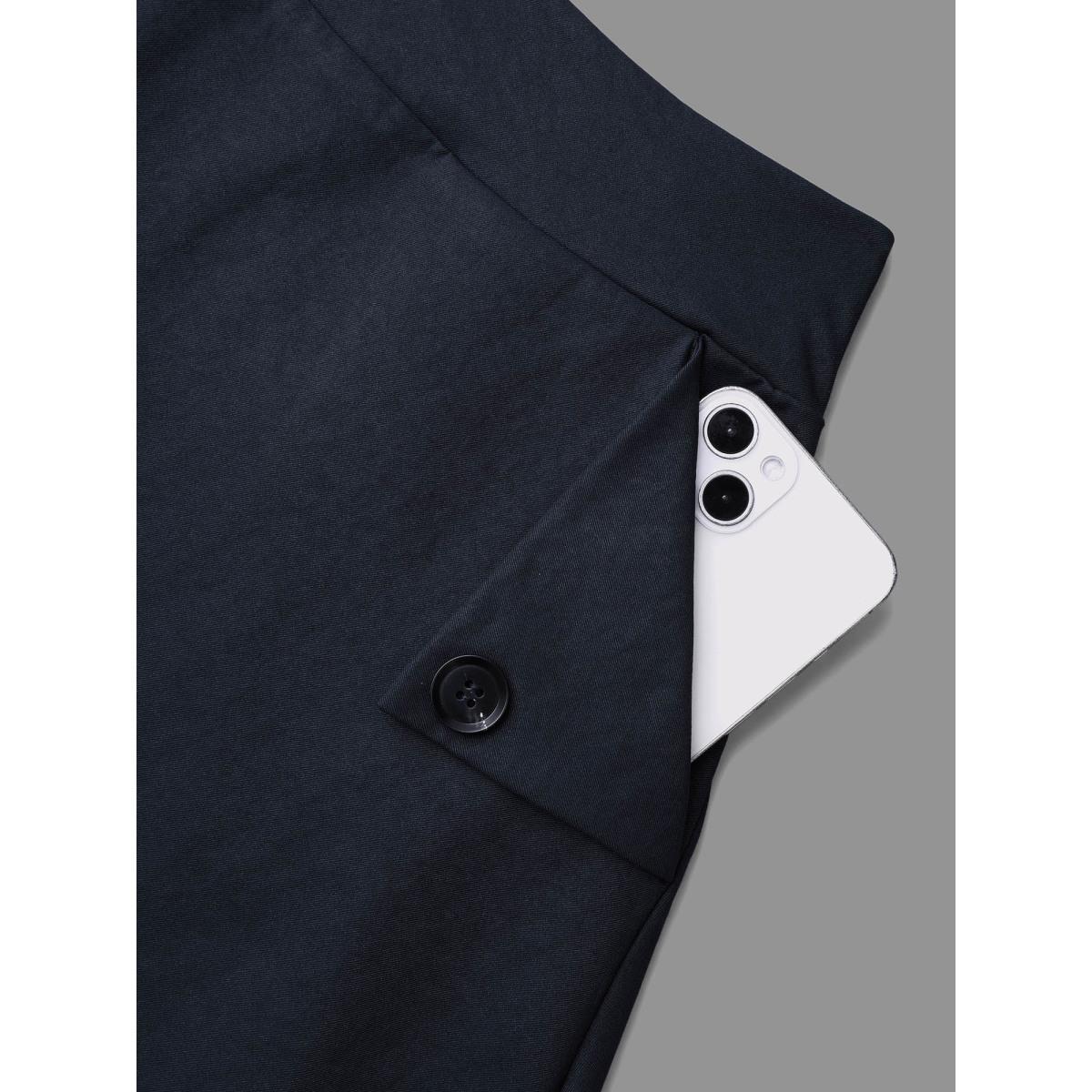 Plus Size Solid Buckle Detail Pocket Skirt Women Indigo Elegant Button Low stretch Slanted pocket Everyday Skirts BloomChic 12/L Product Image