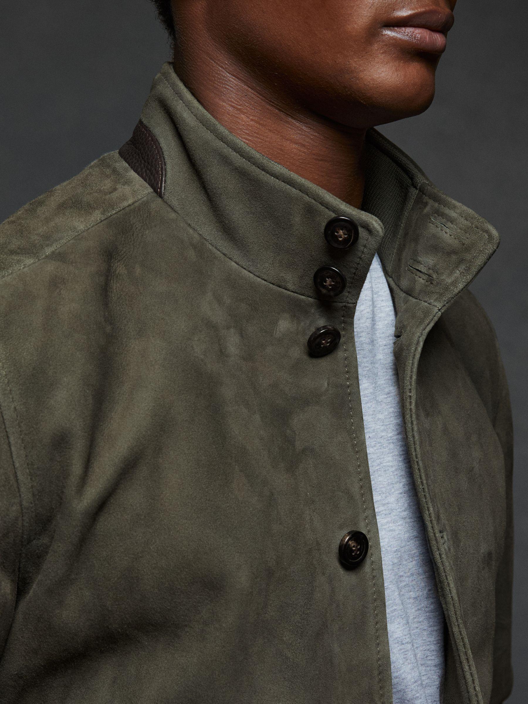 Suede Harrington Jacket in Light Khaki Green Product Image