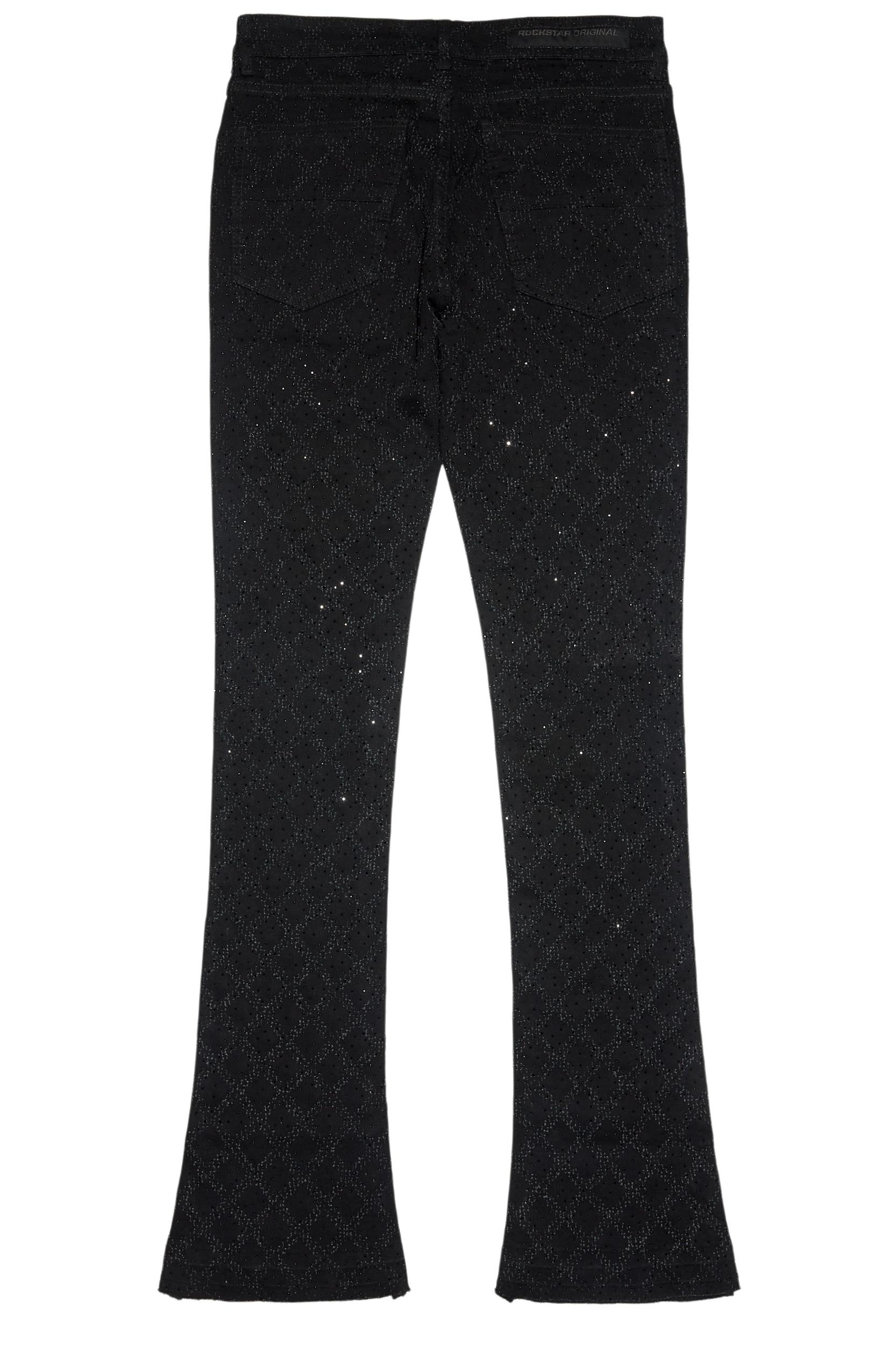 Glit Black Rhinestone Stacked Flare Jean Male Product Image