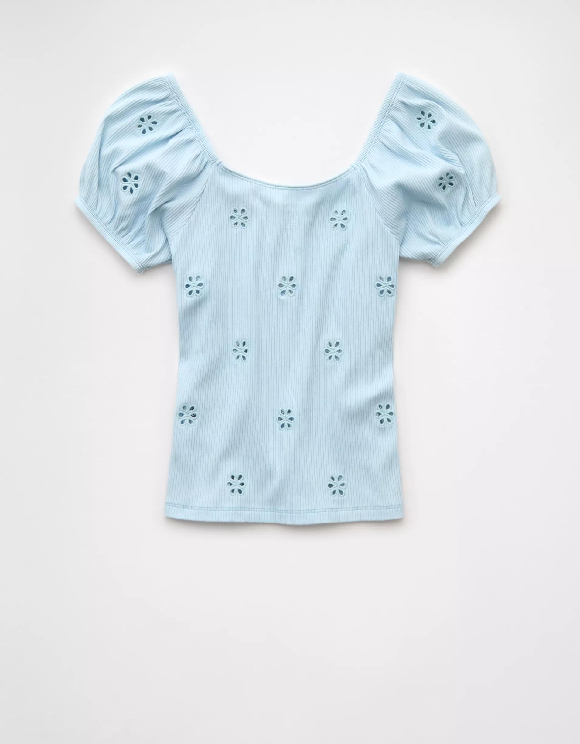 AE Puff Sleeve Embroidered Shirt Product Image