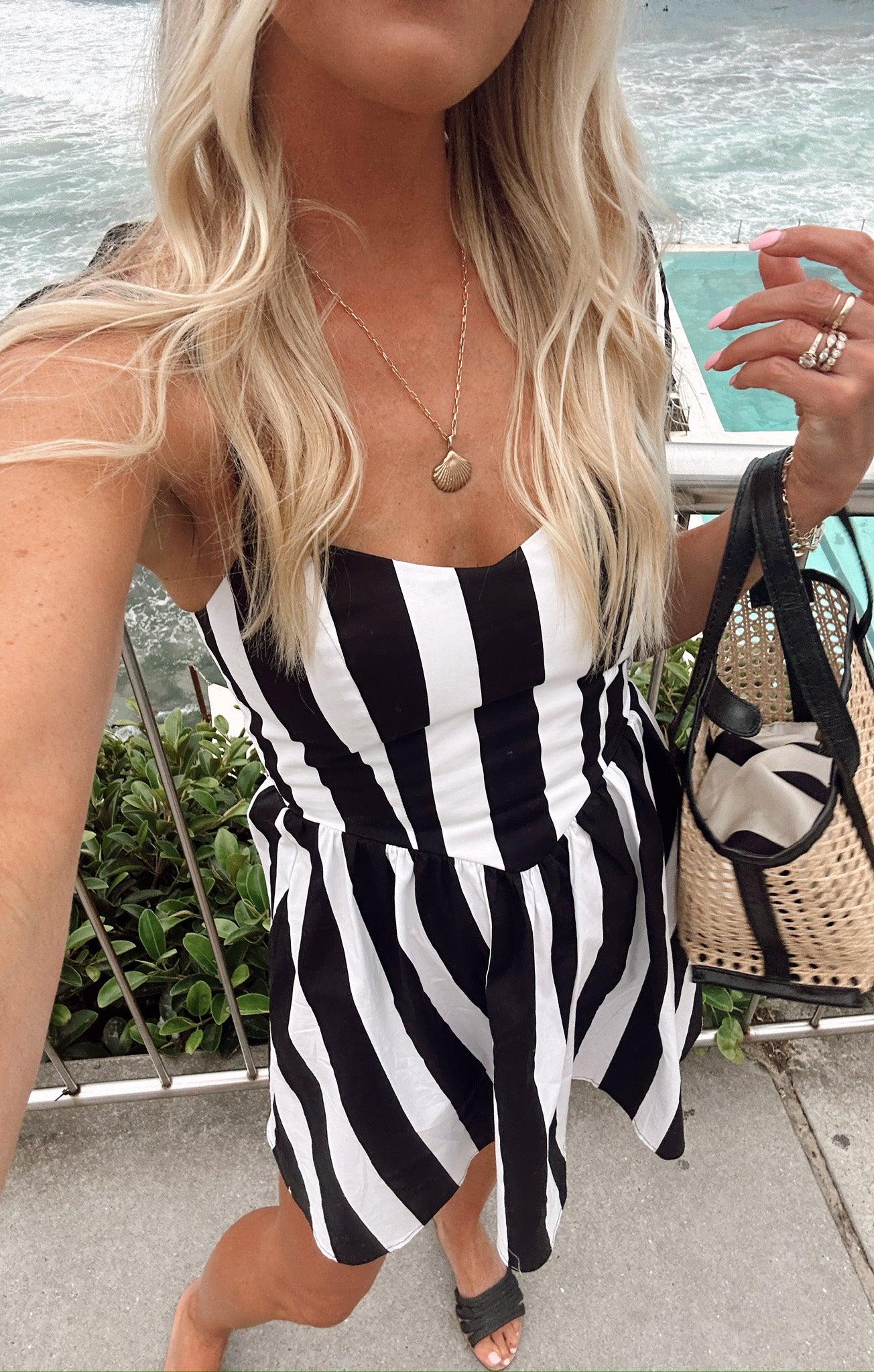 Dolled Up Mini Dress ~ Black and White Barbie™ Stripe Product Image