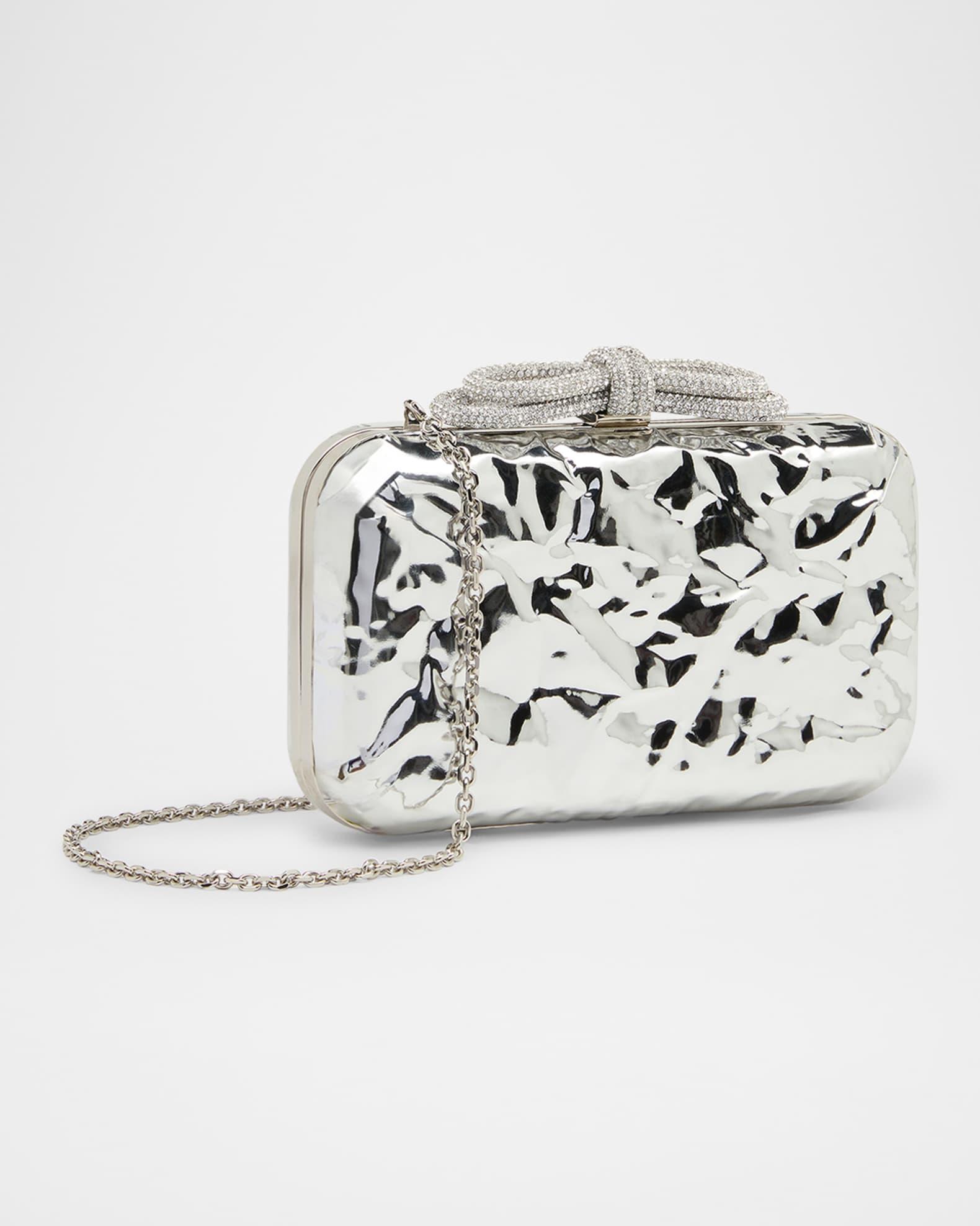 Double Bow Wrapped Mirror Leather Clutch Bag Product Image