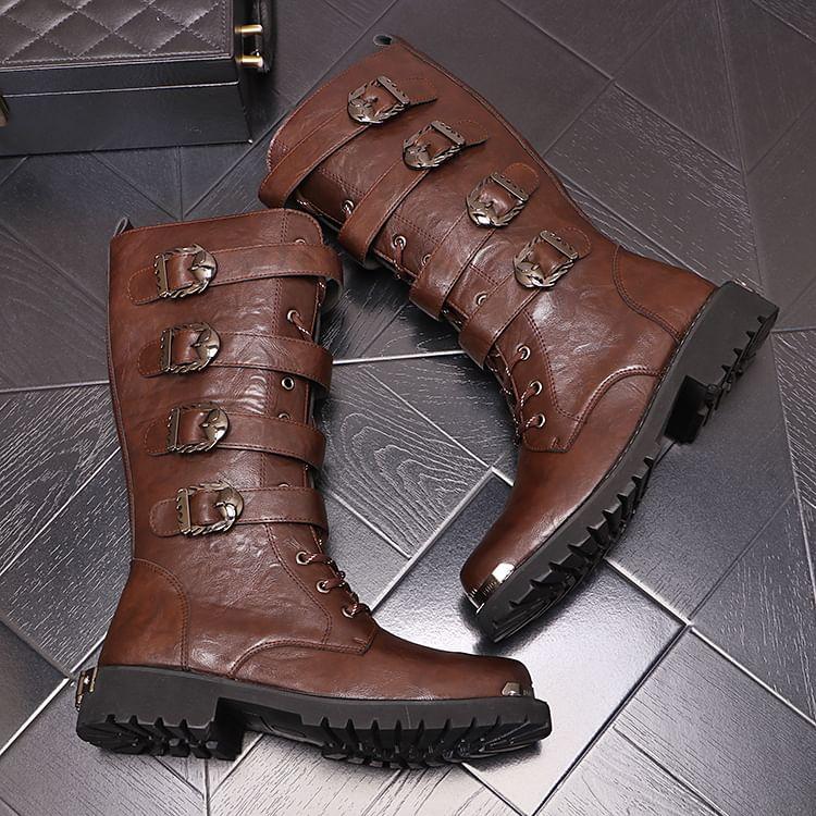 Lace-Up Buckled Tall Boots Product Image