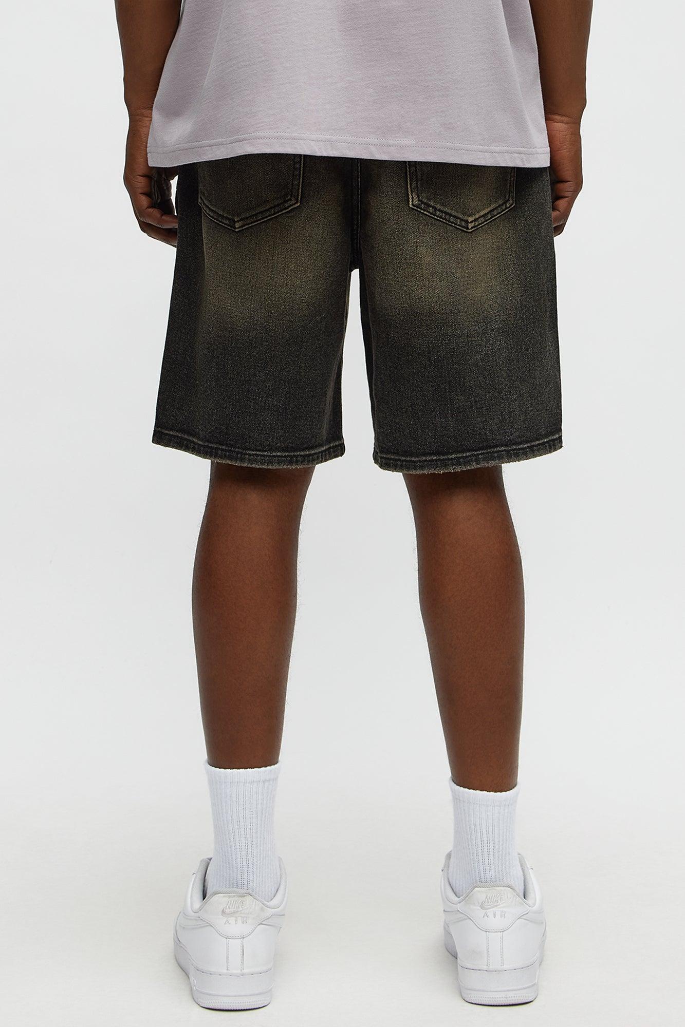 Relaxed All Alone Distressed Denim Shorts - Black Wash Male Product Image